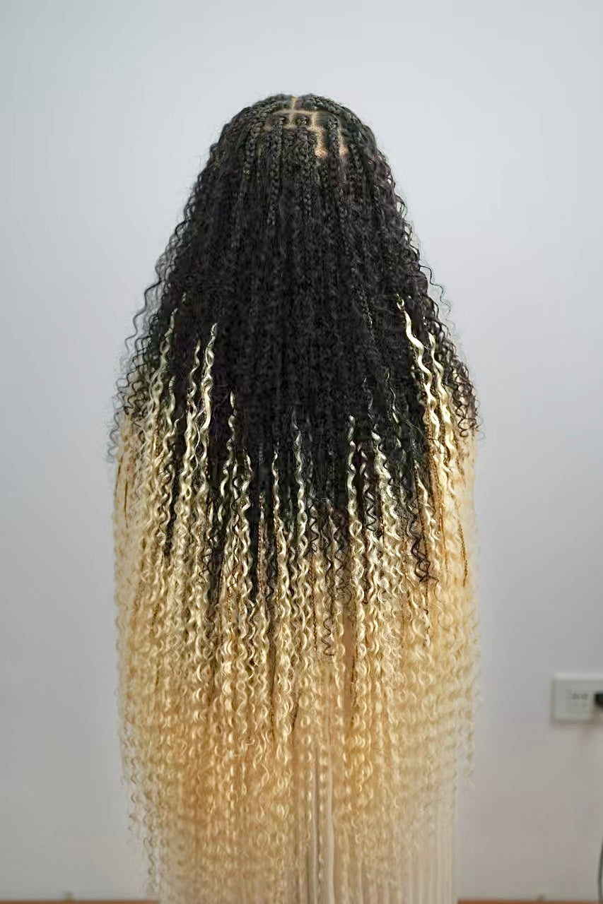 Diane's 36" Pre bleached Human Hair Lace Ombre Boho Box Braided Wig (Extra Full)