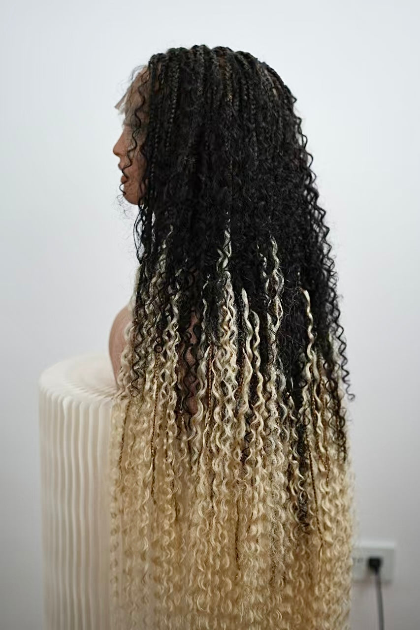 Diane's 36" Pre bleached Human Hair Lace Ombre Boho Box Braided Wig (Extra Full)