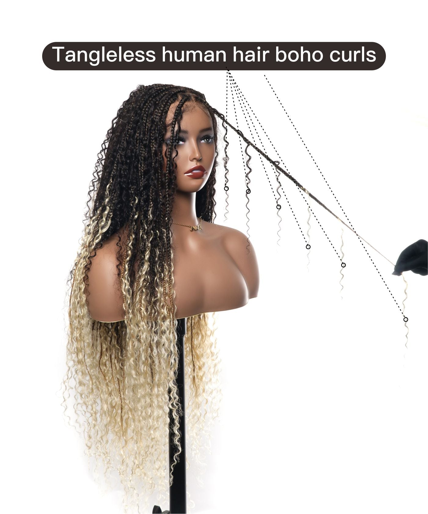 Diane's 36" Pre bleached Human Hair Lace Ombre Boho Box Braided Wig (Extra Full)