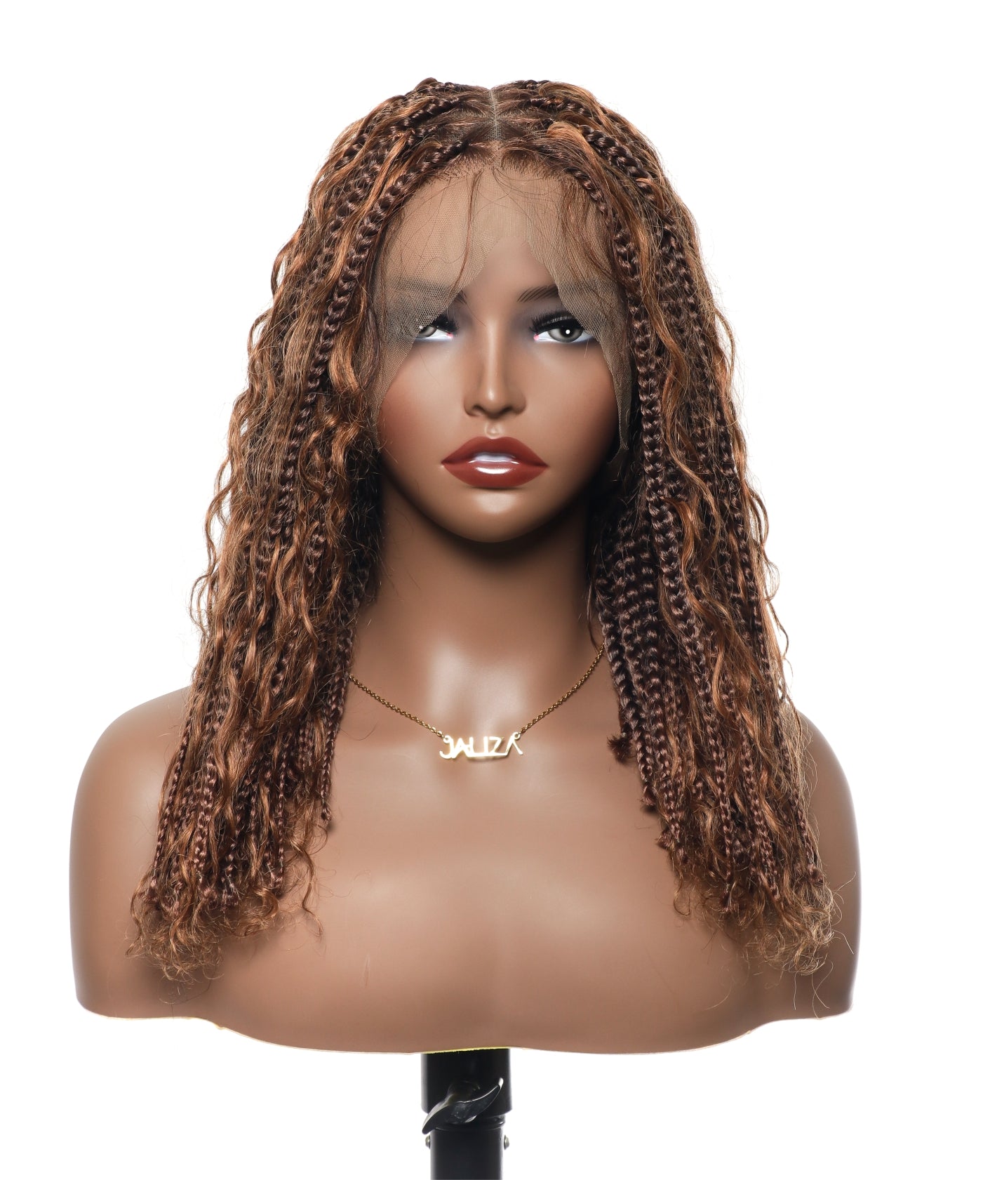 14" Human Hair Boho Curls High Density Triangle Base Knotless Boho Box Braided Wig 102 Strands