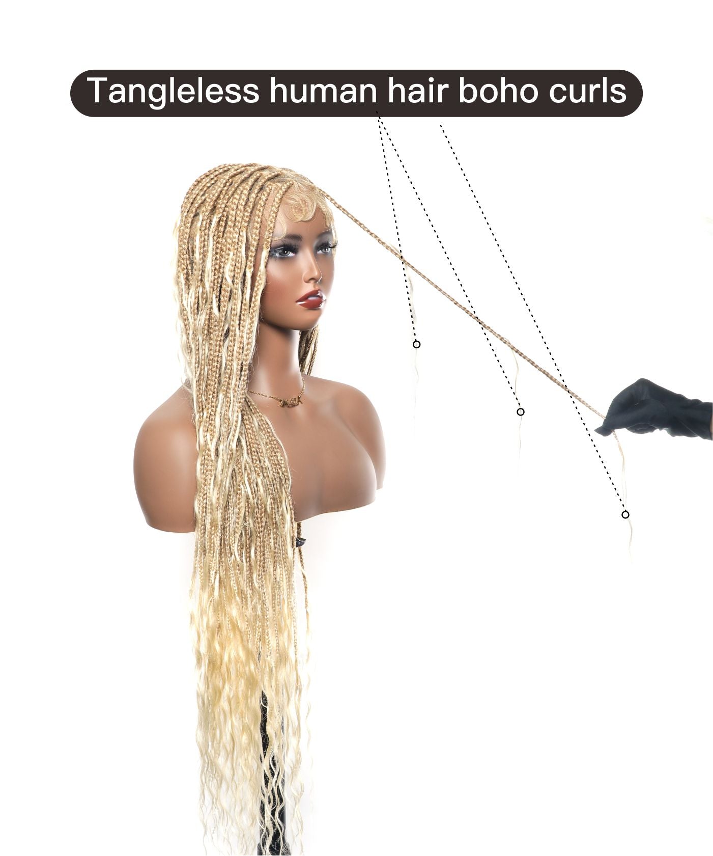 Swiss HD Full Lace Human Hair Boho Curls 36" Knotless Boho Box Braided Wig