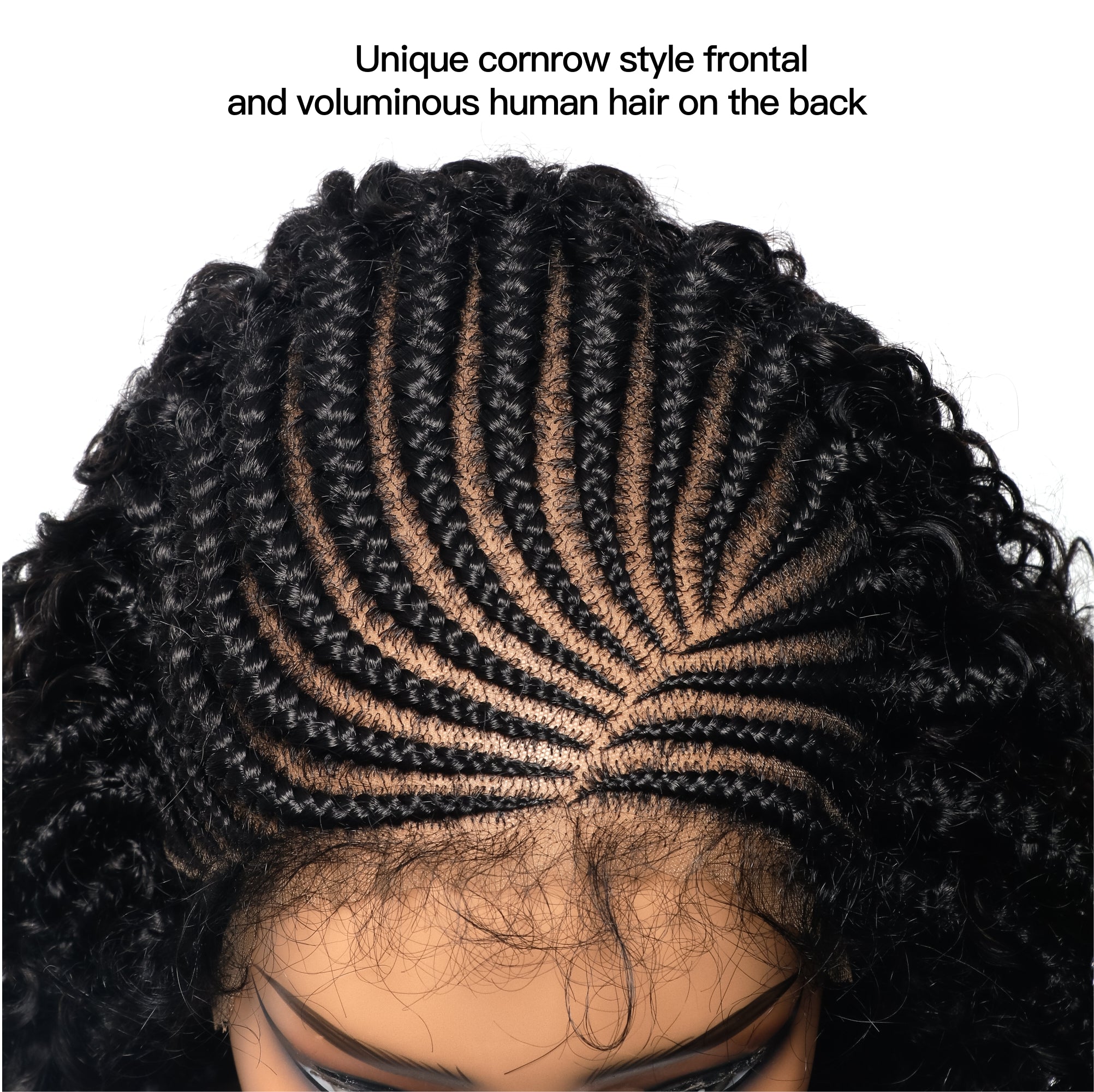 12" Cornrow Braid Front Weave Back Human Hair Curly Braided Wig