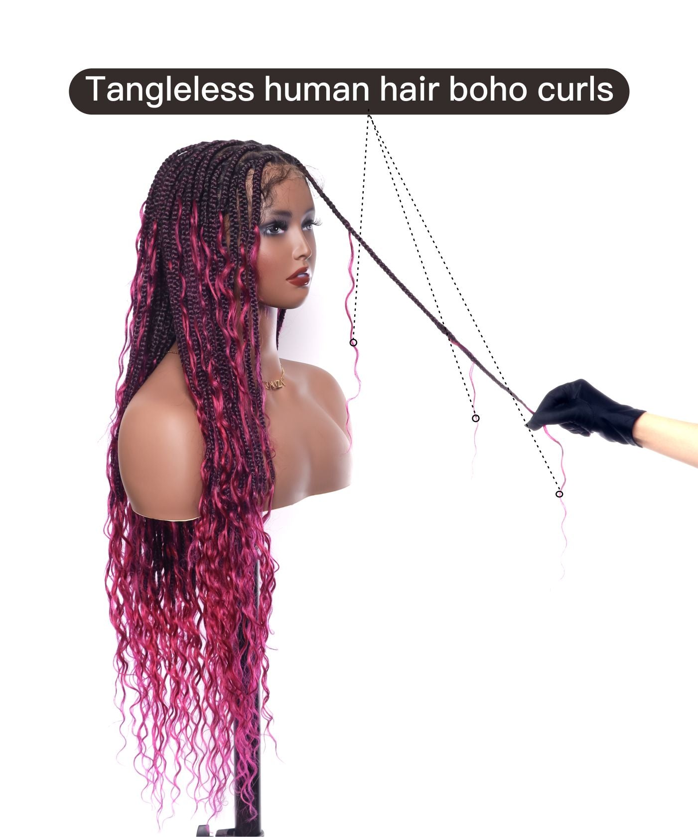 Large Head Size Exclusive - HD Full Lace Human Hair Boho Curls 36" Knotless Boho Box Braided Wig