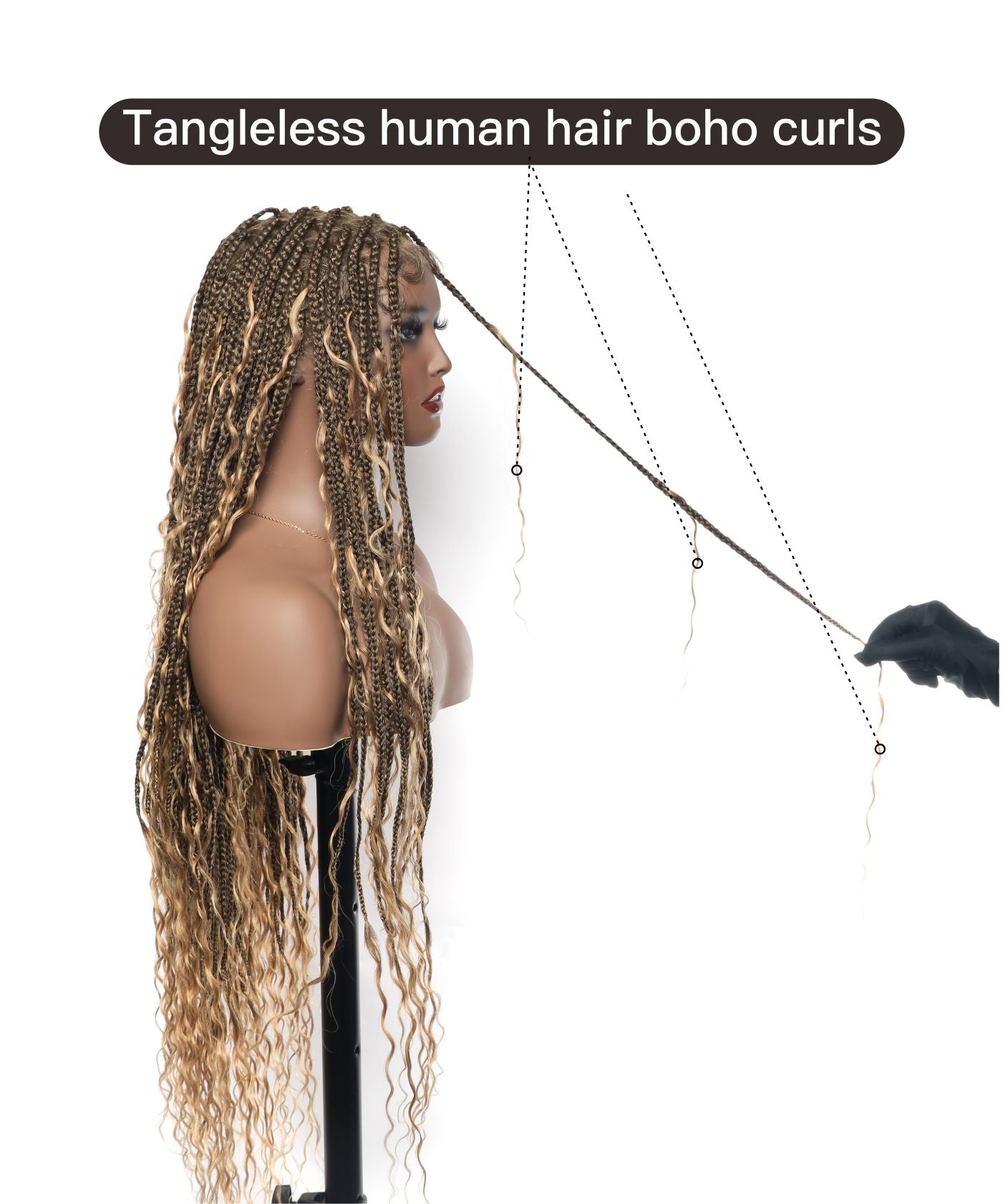 Large Head Size Exclusive - HD Full Lace Human Hair Boho Curls 36" Knotless Boho Box Braided Wig