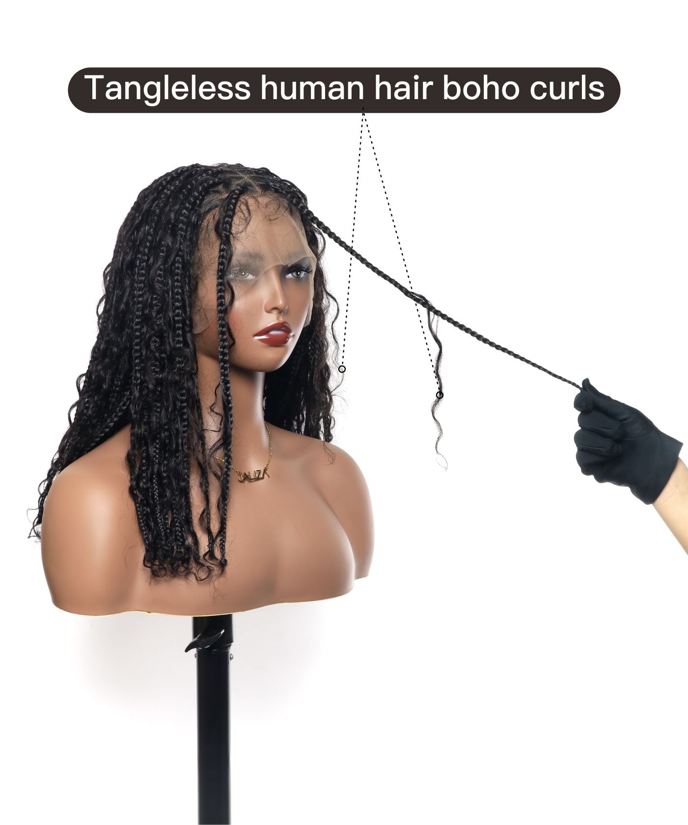 14" Human Hair Boho Curls High Density Triangle Base Knotless Boho Box Braided Wig 102 Strands