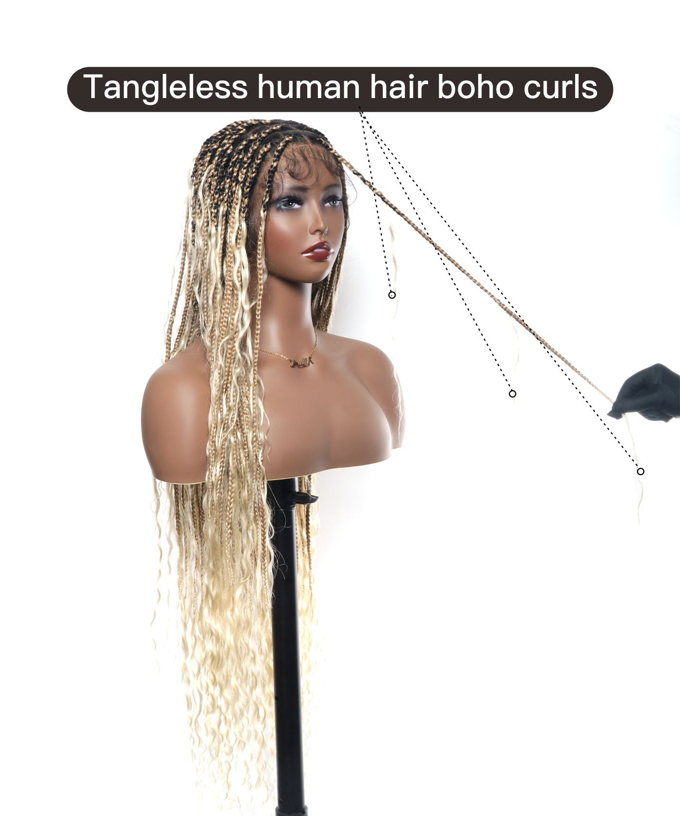 Large Head Size Exclusive - HD Full Lace Human Hair Boho Curls 36" Knotless Boho Box Braided Wig