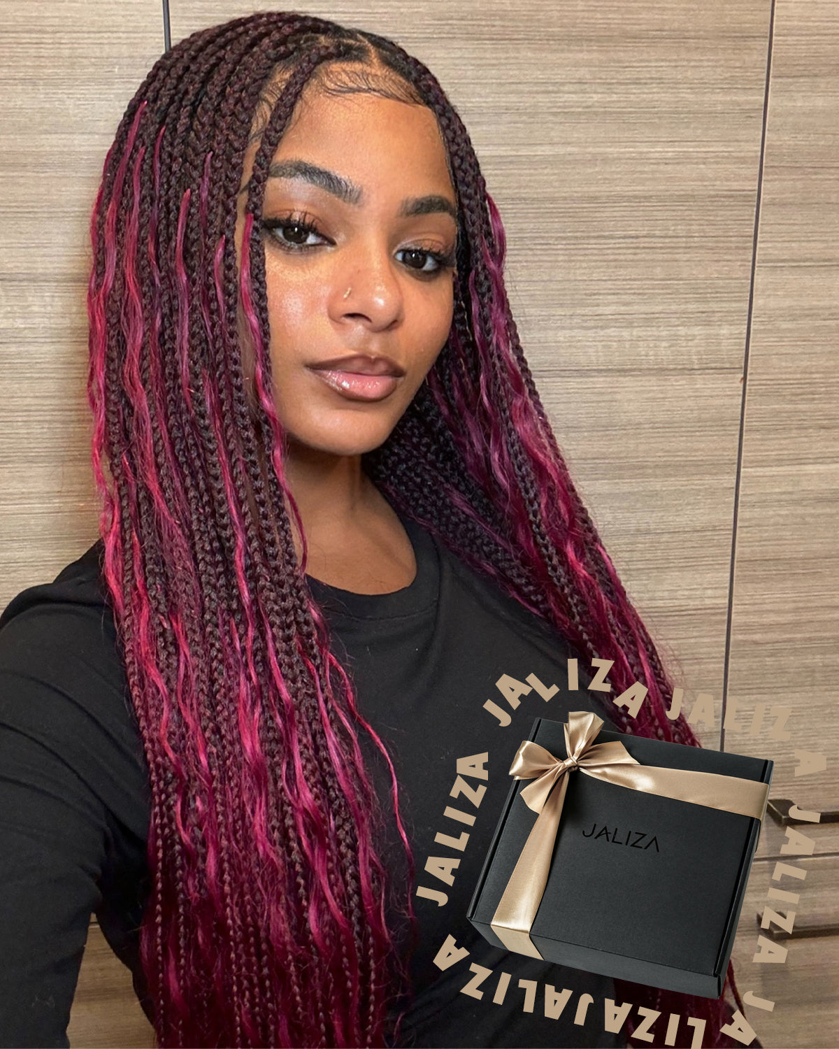 Thanksgiving Gift Box: Smal Head Exclusive 36" Burgundy Pre Bleached HD Full Lace Boho Box Braided Wig