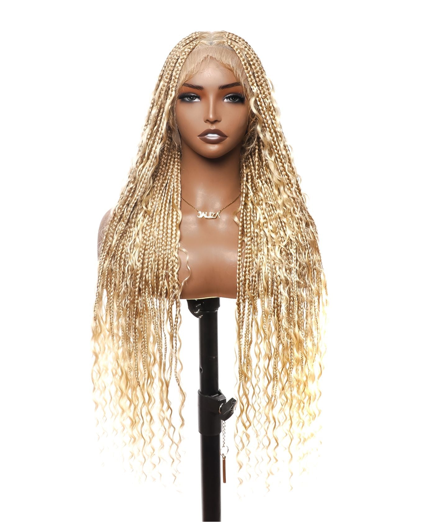 Large Head Size Exclusive - Triangle Base HD Full Lace Human Hair Boho Curls Knotless Boho Box Braided Wig 36"