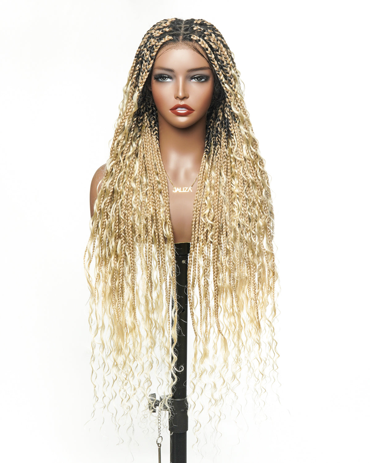 100% Hand-Tied Full Transparent Lace Human Hair Boho Curls Knotless Boho Box Braided Wig 86 Strands