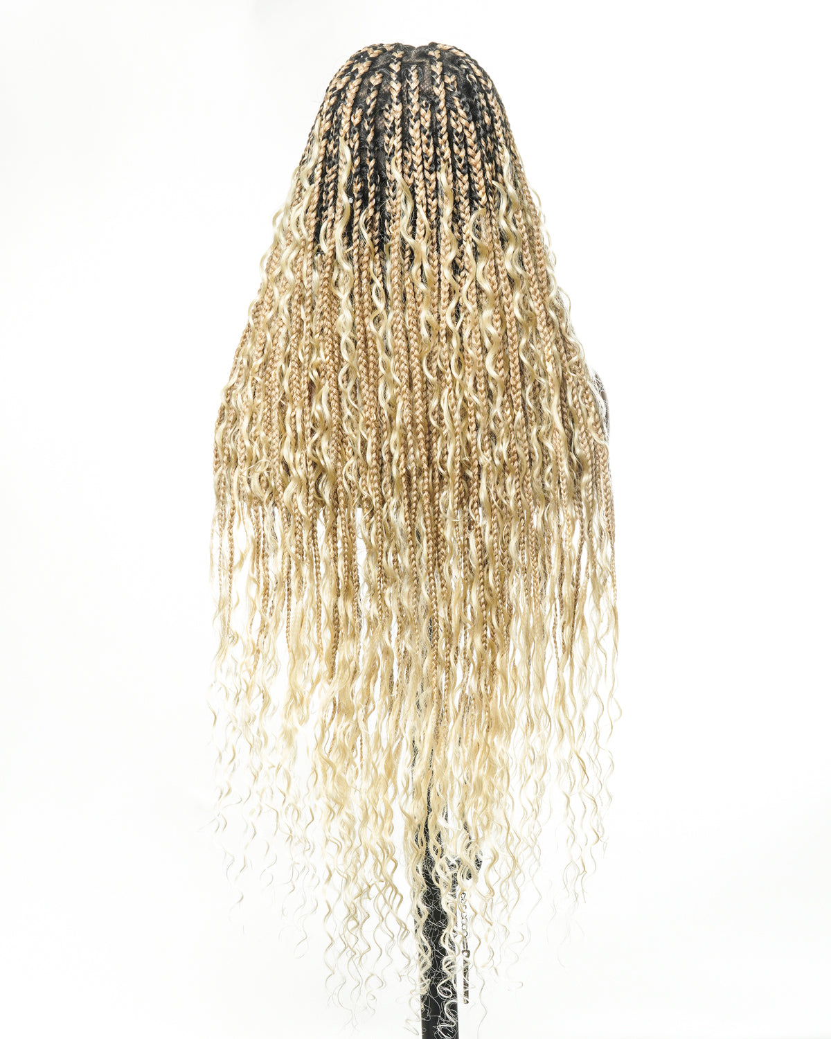 100% Hand-Tied Full Transparent Lace Human Hair Boho Curls Knotless Boho Box Braided Wig 86 Strands