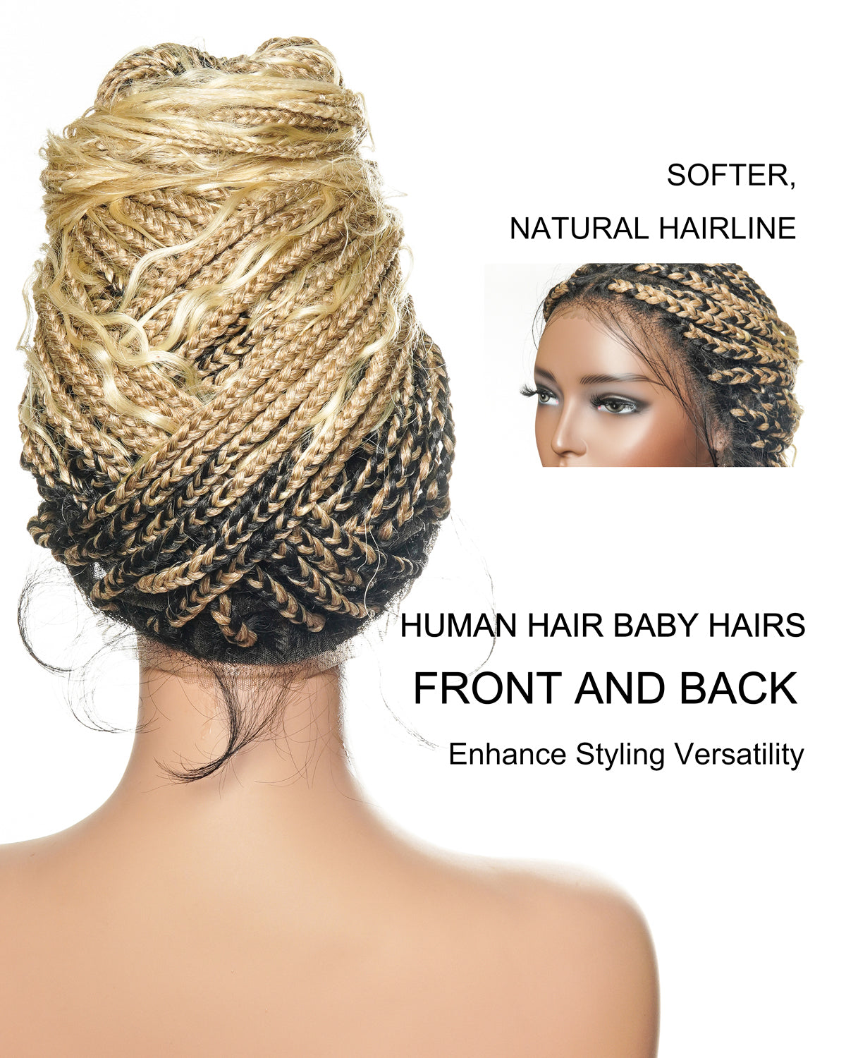 100% Hand-Tied Full Transparent Lace Human Hair Boho Curls Knotless Boho Box Braided Wig 86 Strands