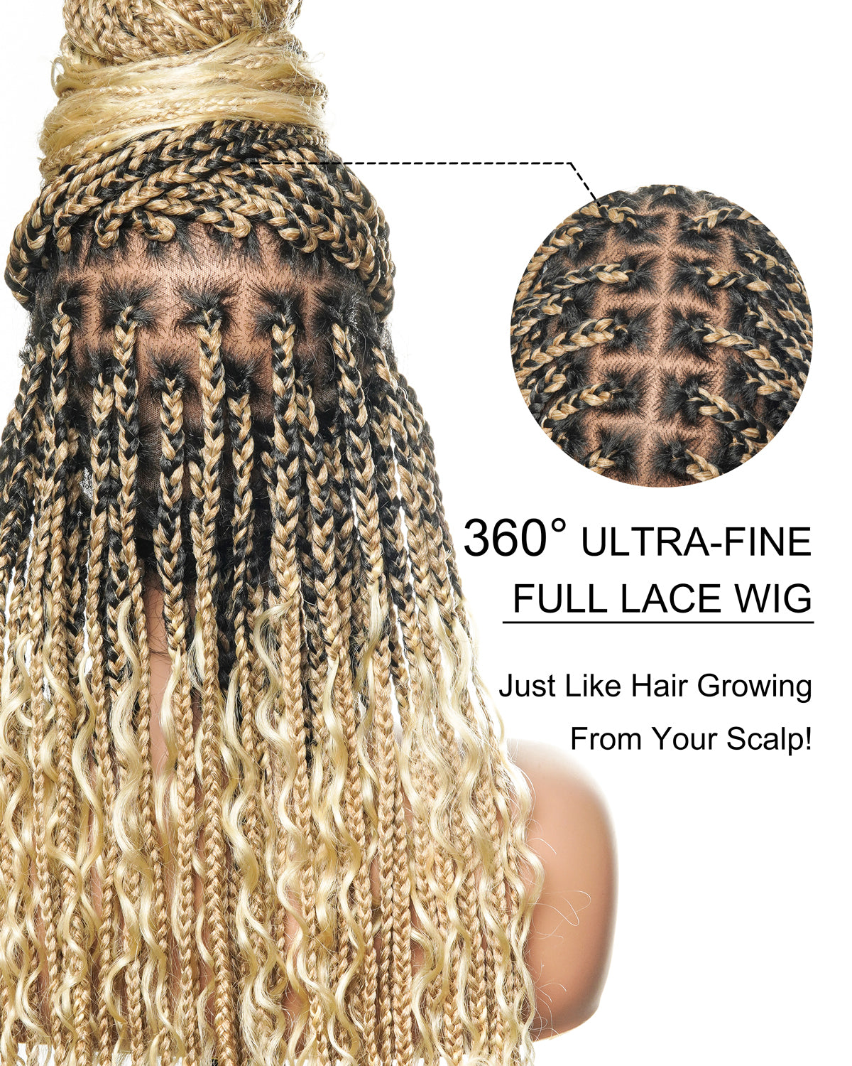 100% Hand-Tied Full Transparent Lace Human Hair Boho Curls Knotless Boho Box Braided Wig 86 Strands
