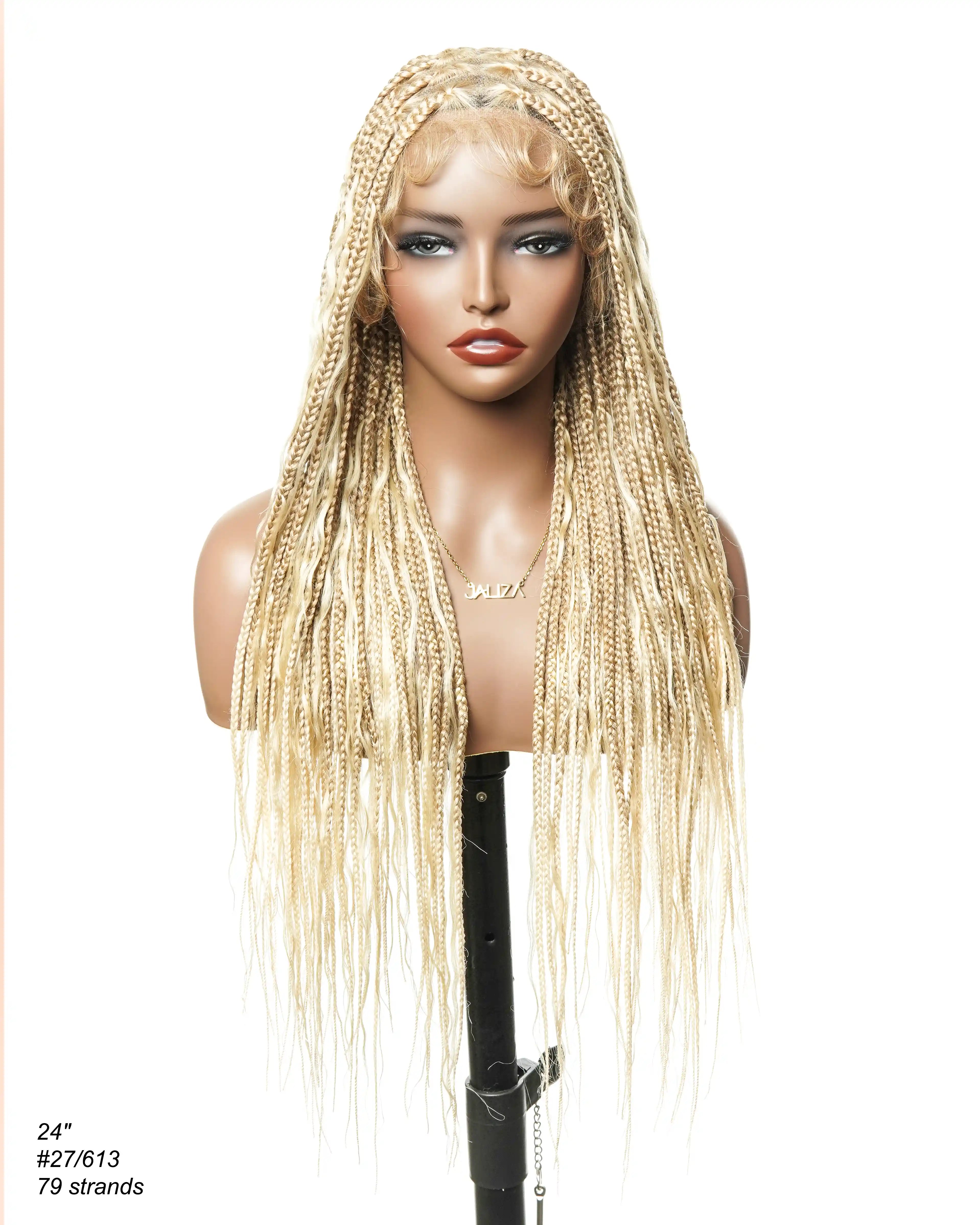 24" 27/613 BlondHuman Hair Curls Boho Box Braided Wig