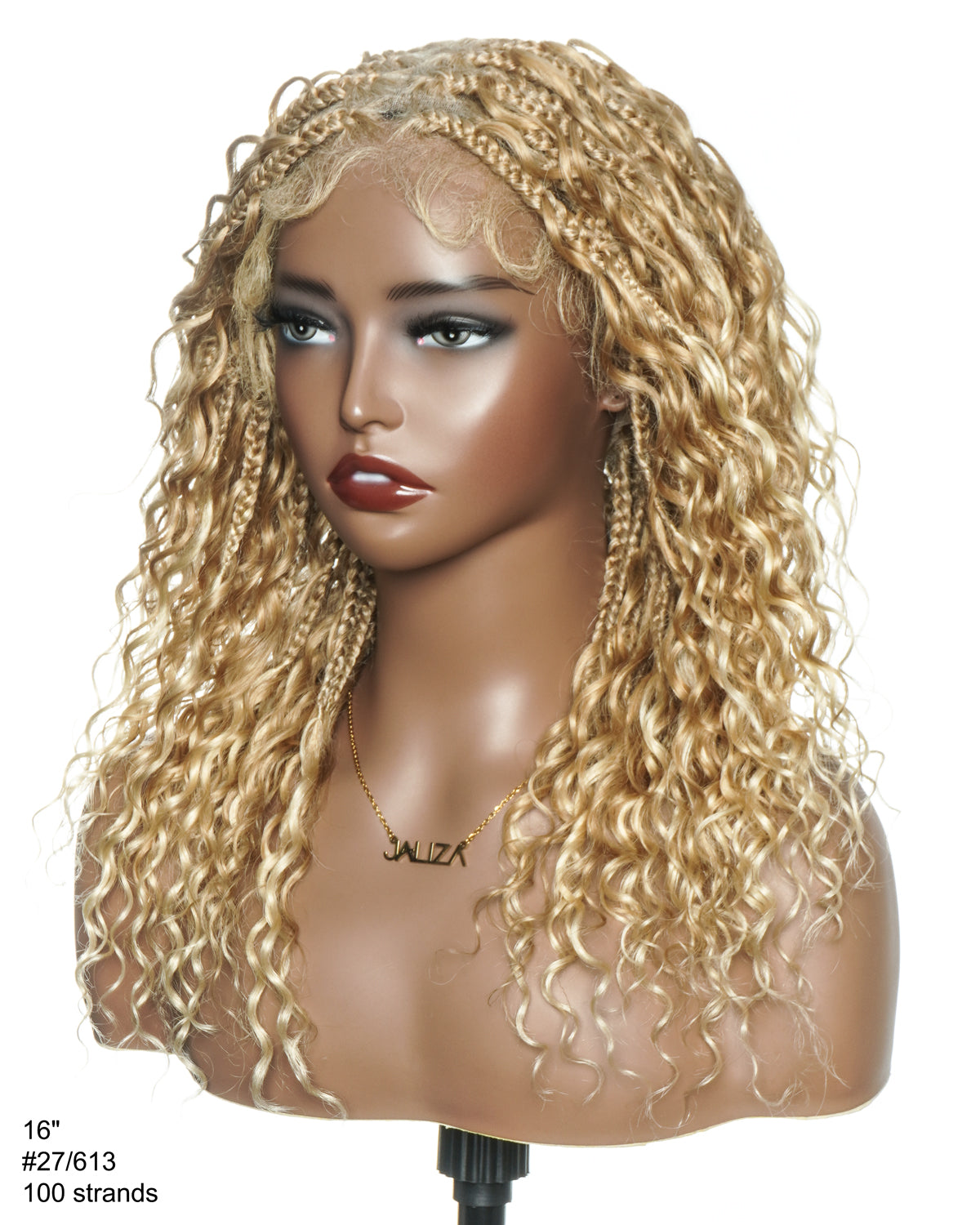 18" Blend 1B 27 613 Color HD Full Lace Human Hair Boho Curls Short Braided Wig