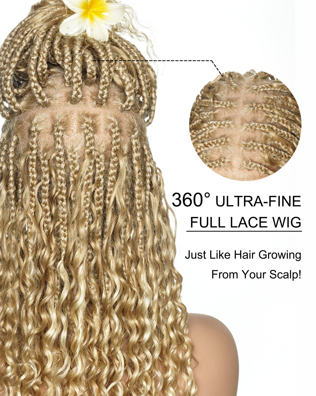 18" Blend 1B 27 613 Color HD Full Lace Human Hair Boho Curls Short Braided Wig
