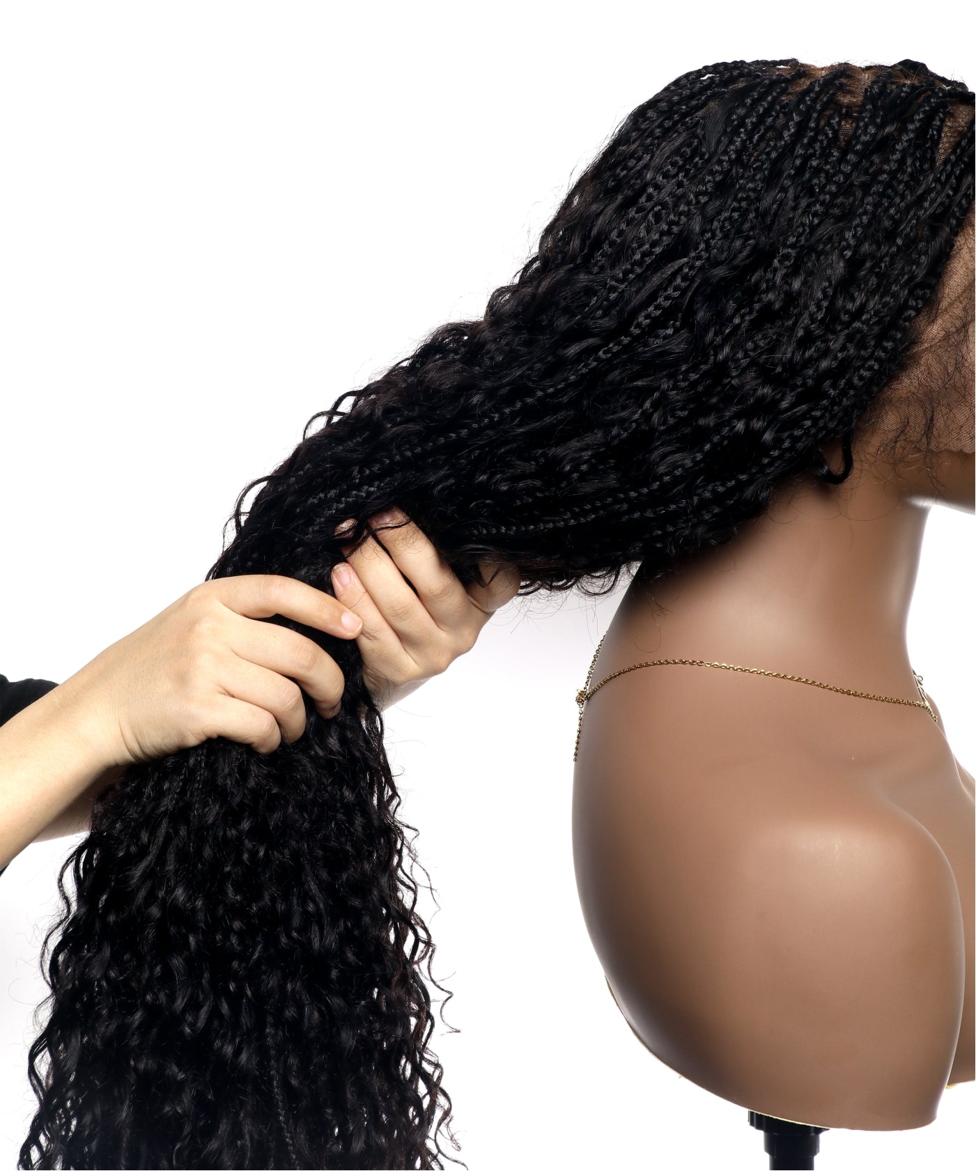 36" Ultra-dense HD Pre Bleached Human Hair Lace Knotless Boho Box Braided Wig