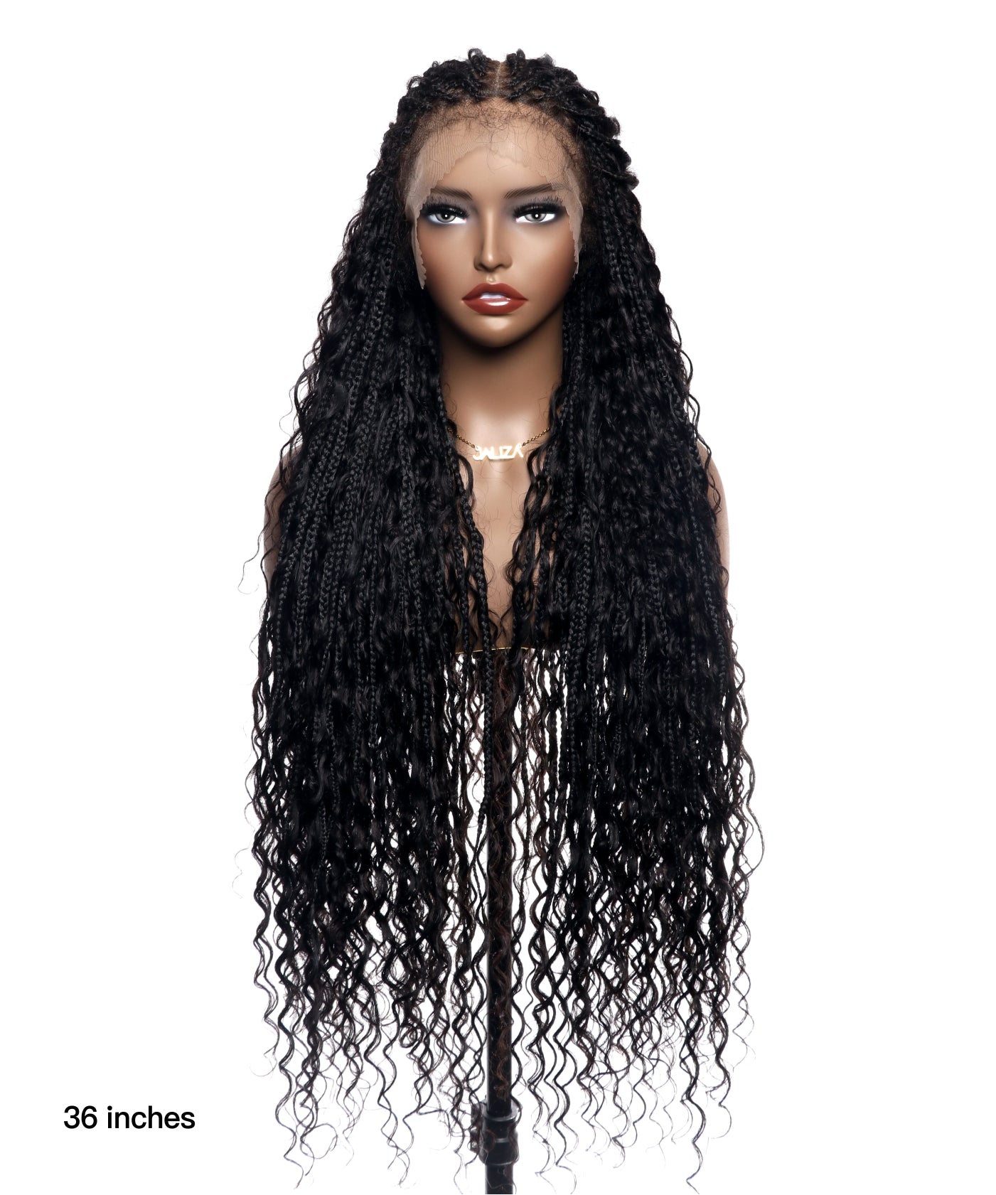 36" Ultra-dense HD Pre Bleached Human Hair Lace Knotless Boho Box Braided Wig