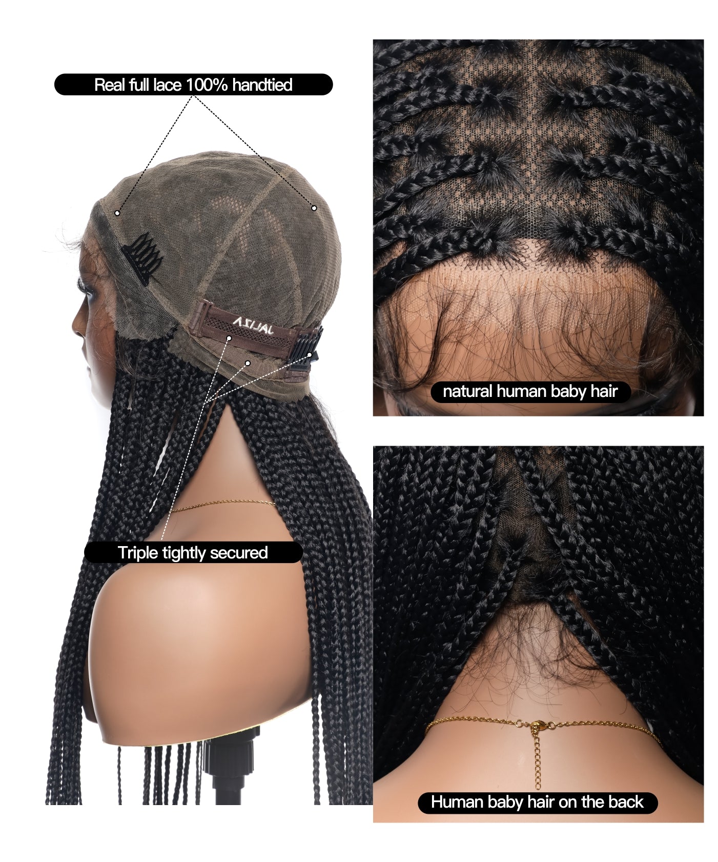48" Lightweight Knotless HD Full Lace Box Braided Wig