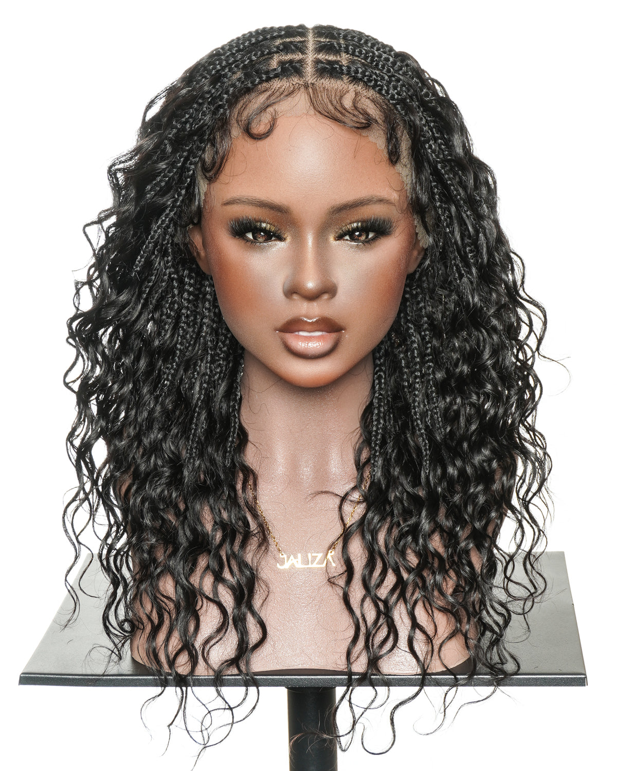 Mila - 100% Hand-tied Full Lace Human Hair Boho Curls Knotless Boho Braided Wig 88 Strands