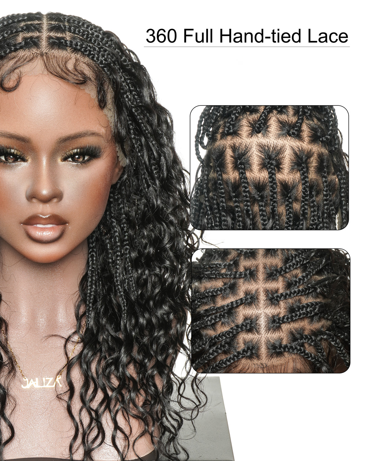 Mila - 100% Hand-tied Full Lace Human Hair Boho Curls Knotless Boho Braided Wig 88 Strands
