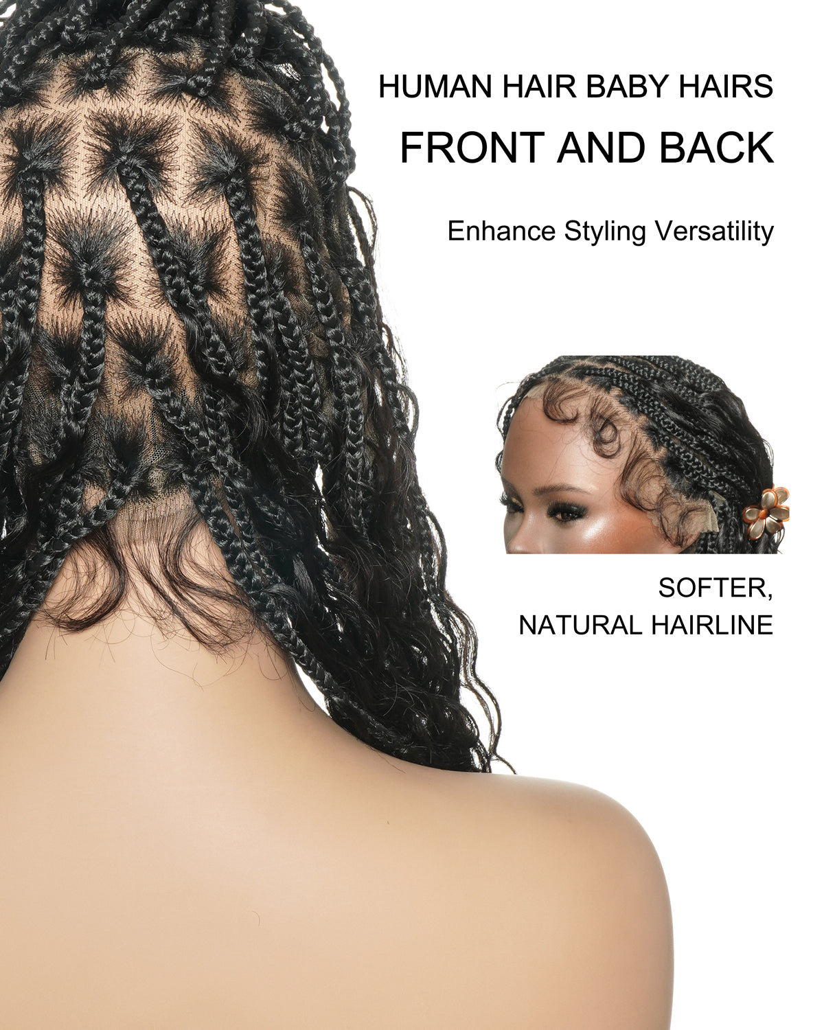 Mila - 100% Hand-tied Full Lace Human Hair Boho Curls Knotless Boho Braided Wig 88 Strands