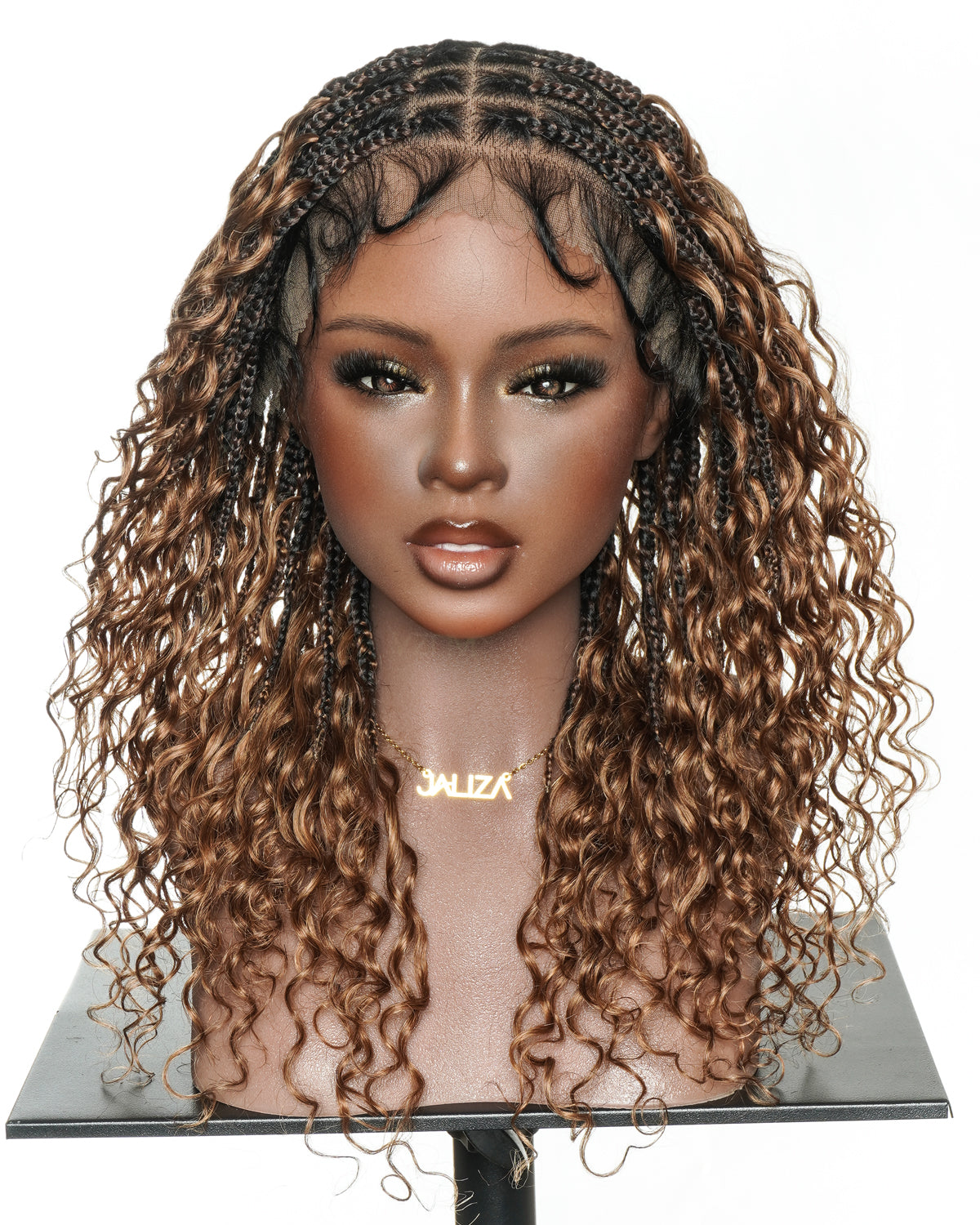 Mila - 100% Hand-tied Full Lace Human Hair Boho Curls Knotless Boho Braided Wig 88 Strands