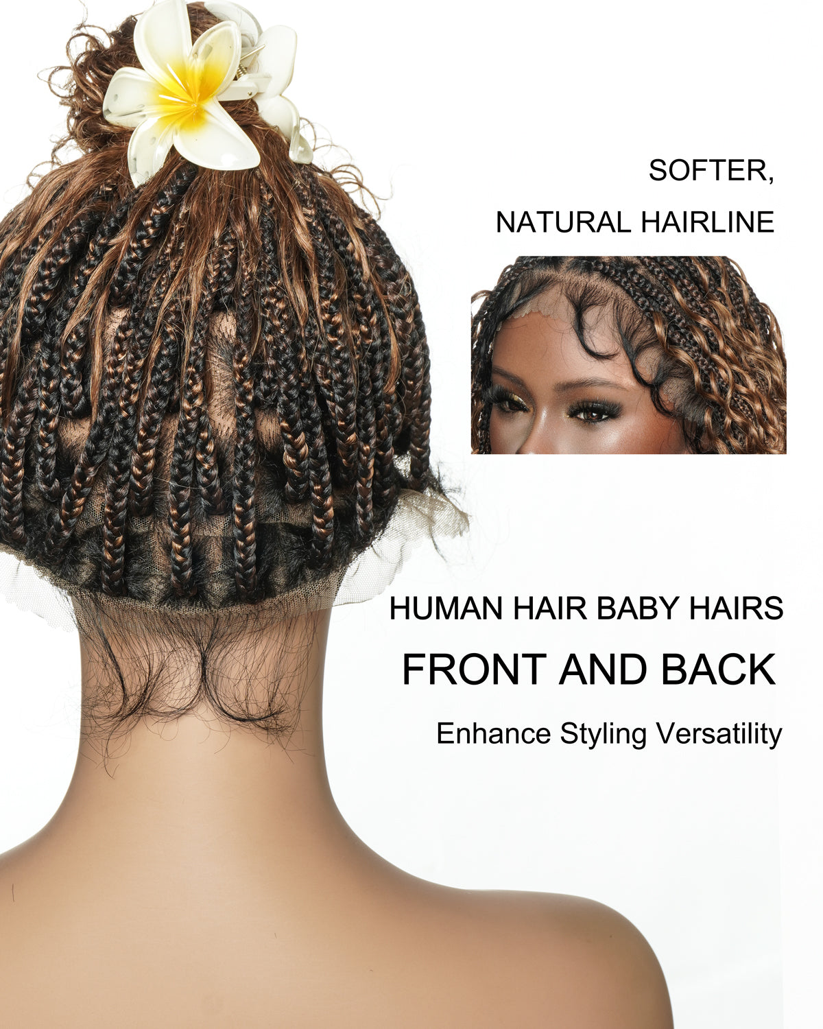 Mila - 100% Hand-tied Full Lace Human Hair Boho Curls Knotless Boho Braided Wig 88 Strands