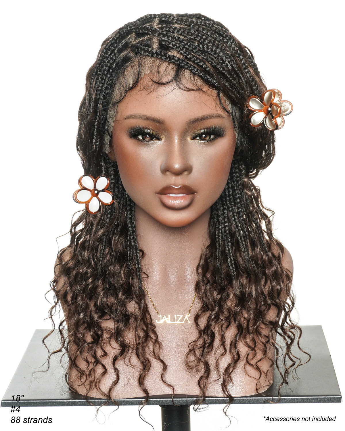 Mila - 100% Hand-tied Full Lace Human Hair Boho Curls Knotless Boho Braided Wig 88 Strands