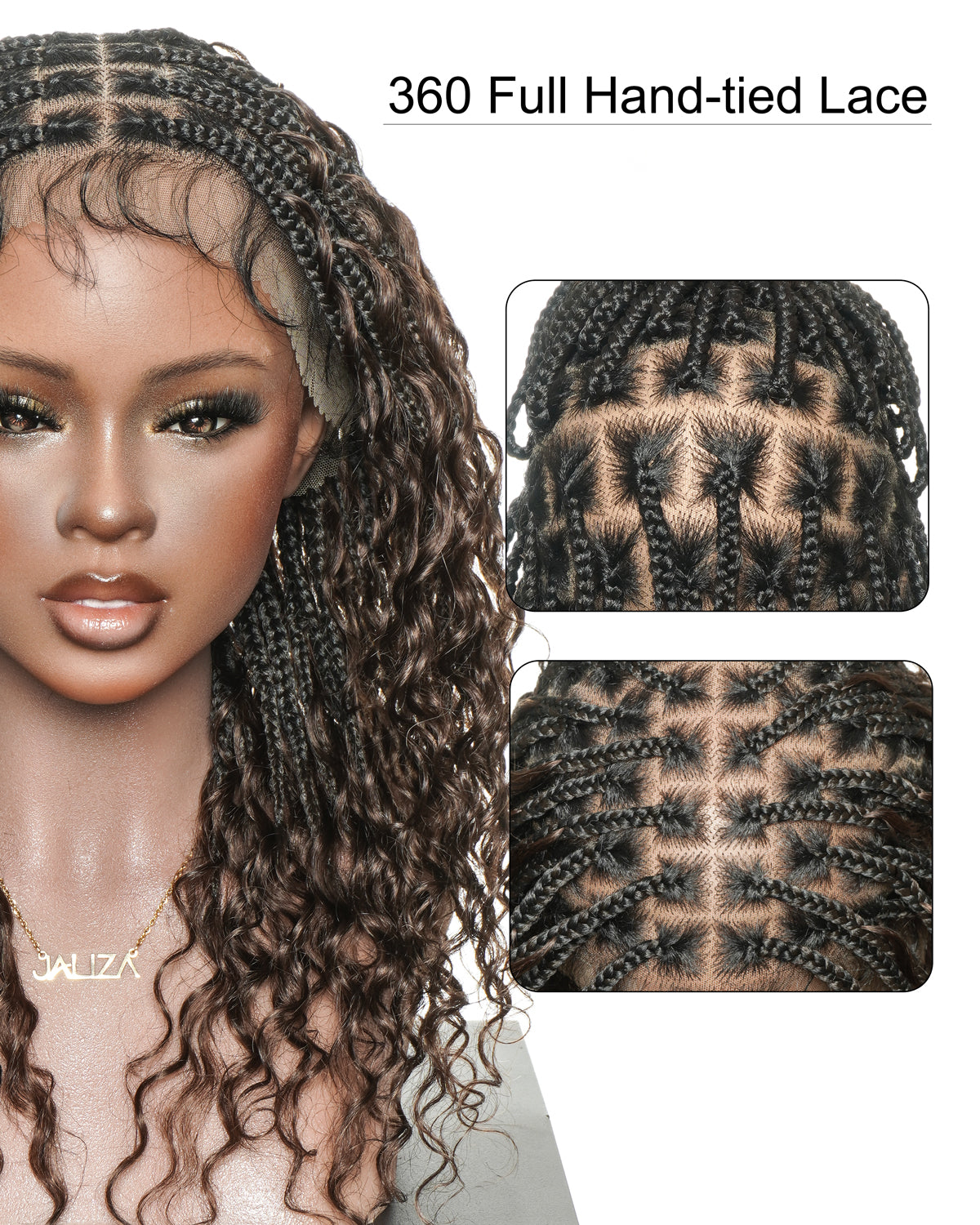 Mila - 100% Hand-tied Full Lace Human Hair Boho Curls Knotless Boho Braided Wig 88 Strands