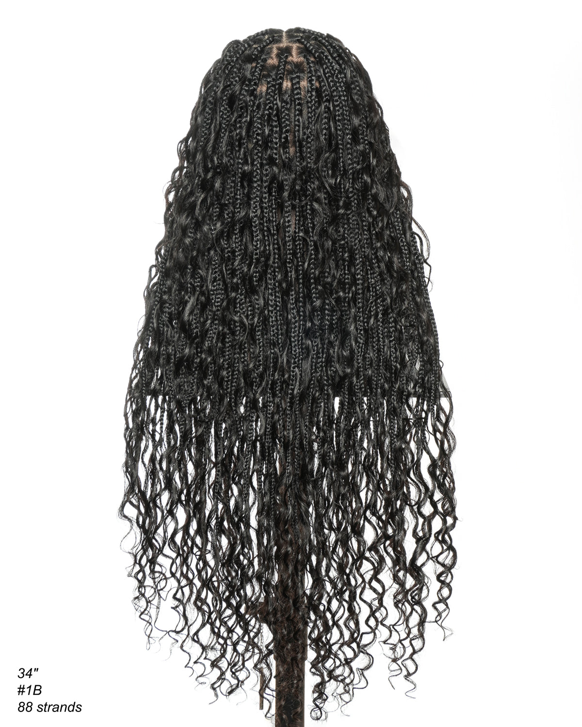 Mila - 34" 100% Hand-tied Full Lace Human Hair Boho Curls Knotless Boho Braided Wig 88 Strands (Lightweight Volume)