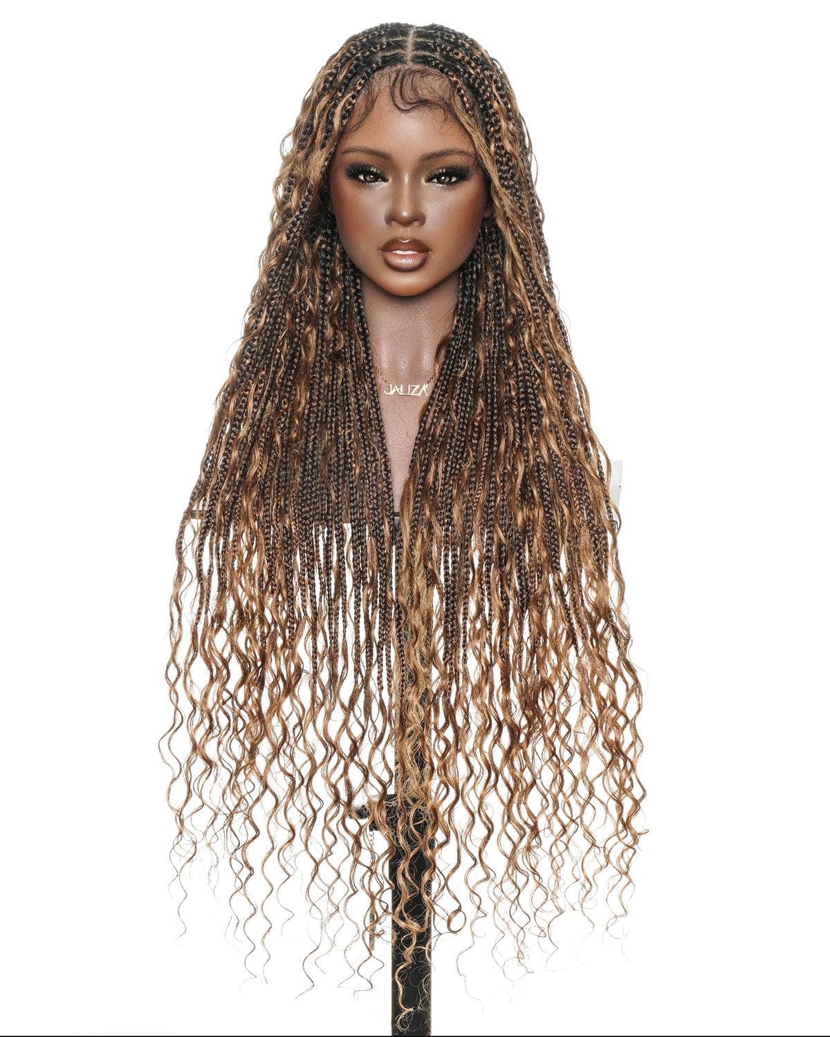 Mila - 34" 100% Hand-tied Full Lace Human Hair Boho Curls Knotless Boho Braided Wig 88 Strands (Lightweight Volume)