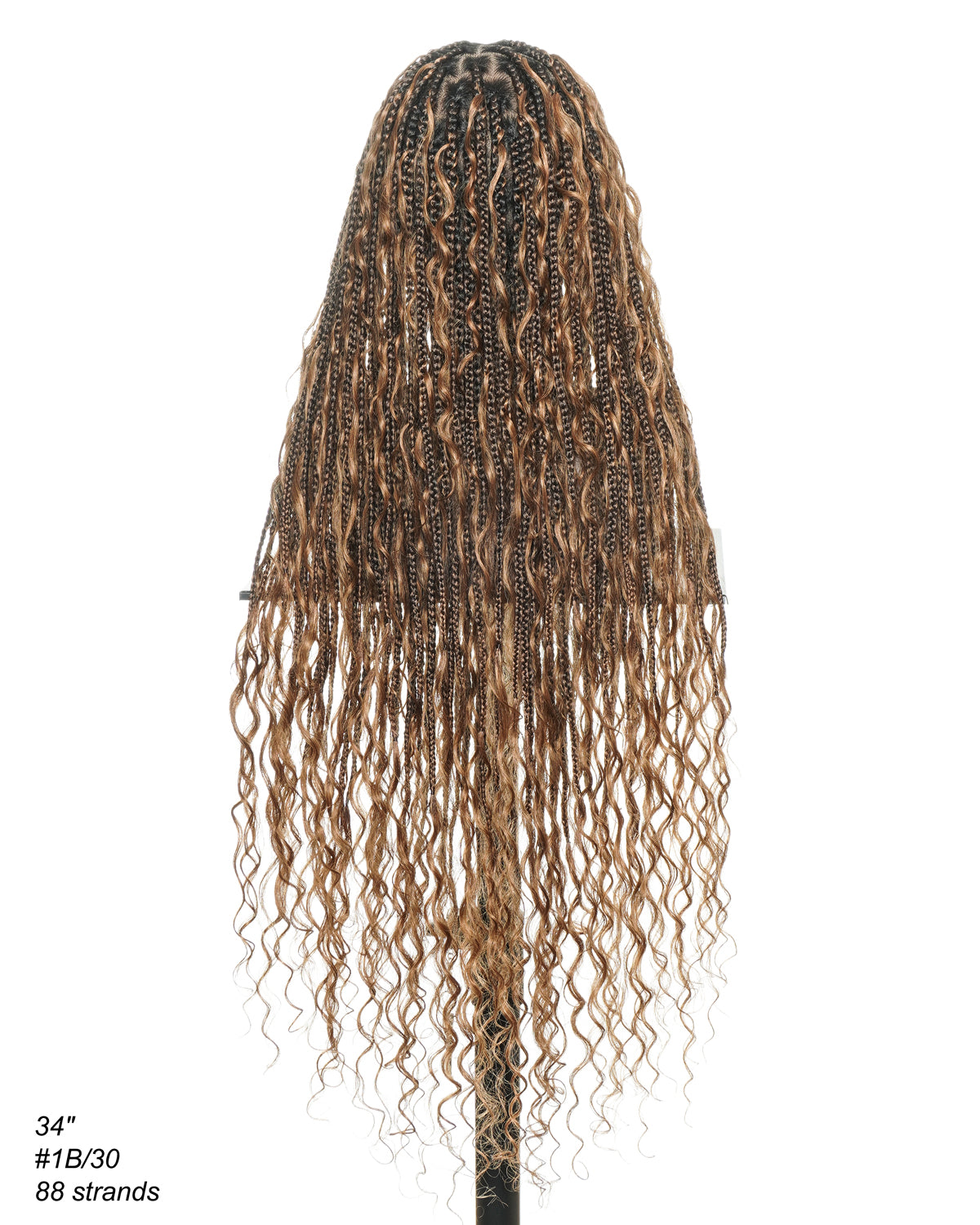 Mila - 100% Hand-tied Full Lace Human Hair Boho Curls Knotless Boho Braided Wig 88 Strands