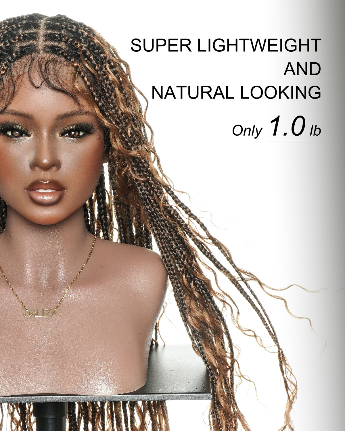 Mila - 100% Hand-tied Full Lace Human Hair Boho Curls Knotless Boho Braided Wig 88 Strands