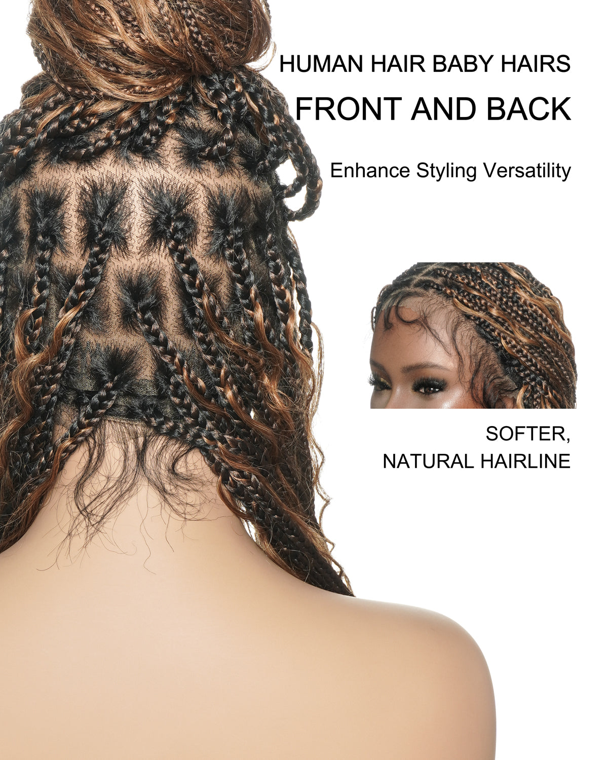 Mila - 34" 100% Hand-tied Full Lace Human Hair Boho Curls Knotless Boho Braided Wig 88 Strands (Lightweight Volume)