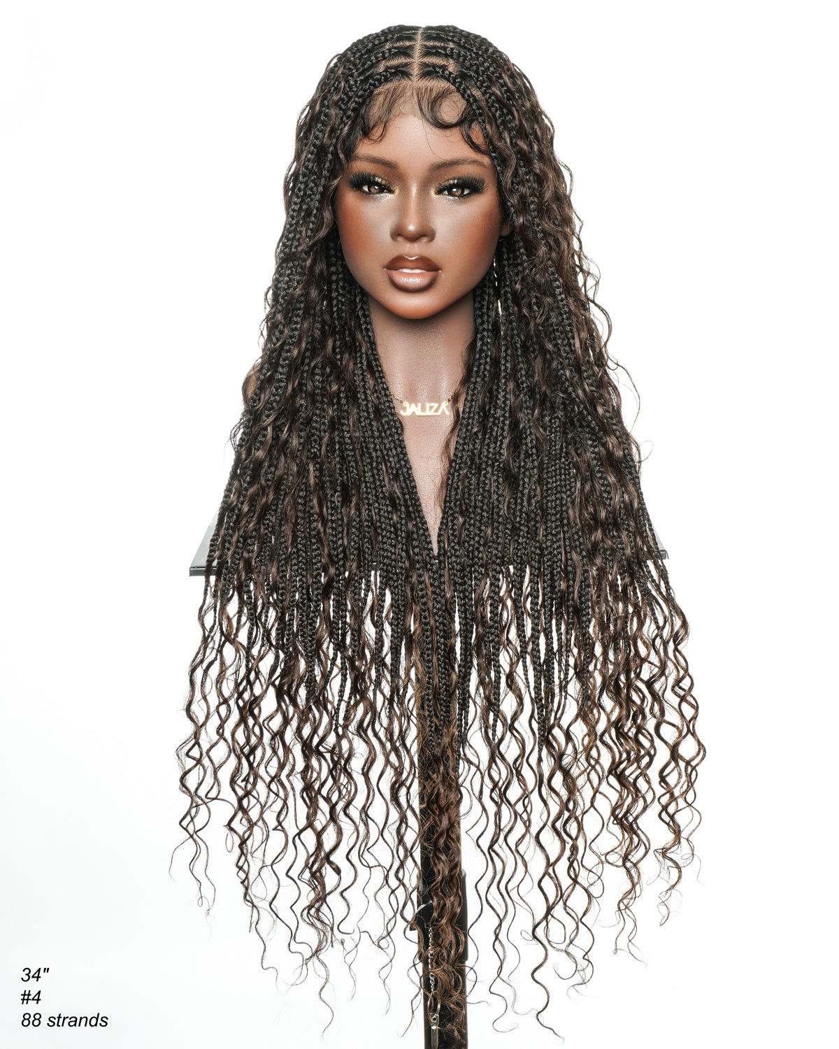 Mila - 100% Hand-tied Full Lace Human Hair Boho Curls Knotless Boho Braided Wig 88 Strands
