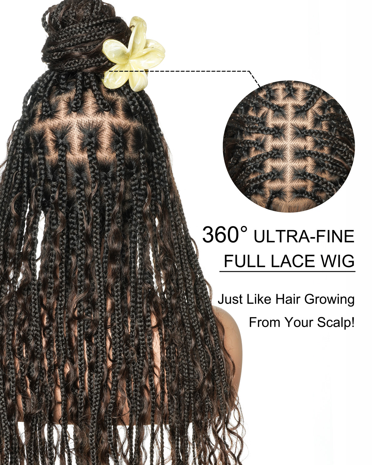 Mila - 34" 100% Hand-tied Full Lace Human Hair Boho Curls Knotless Boho Braided Wig 88 Strands (Lightweight Volume)