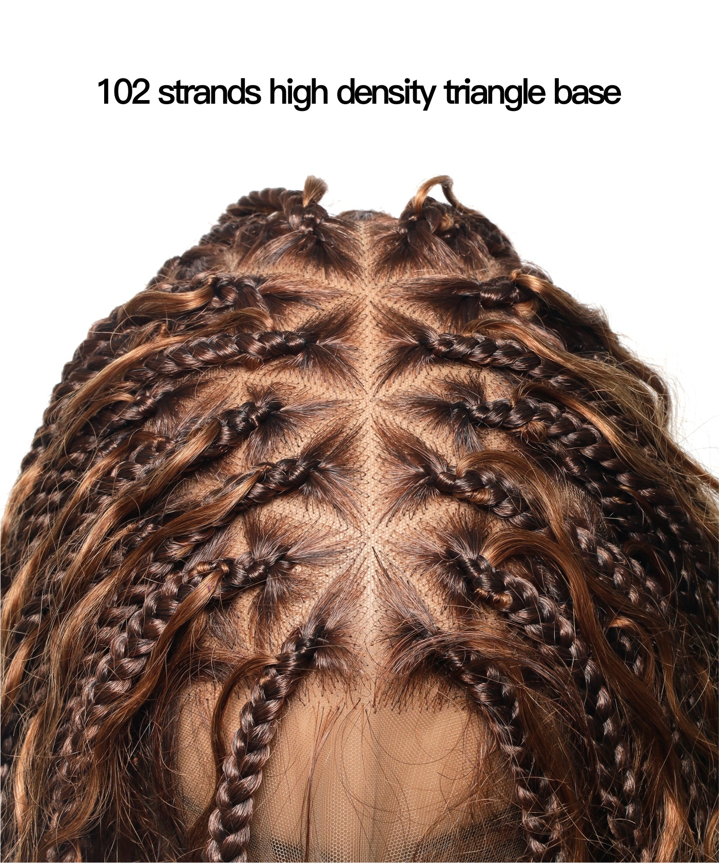 14" Human Hair Boho Curls High Density Triangle Base Knotless Boho Box Braided Wig 102 Strands