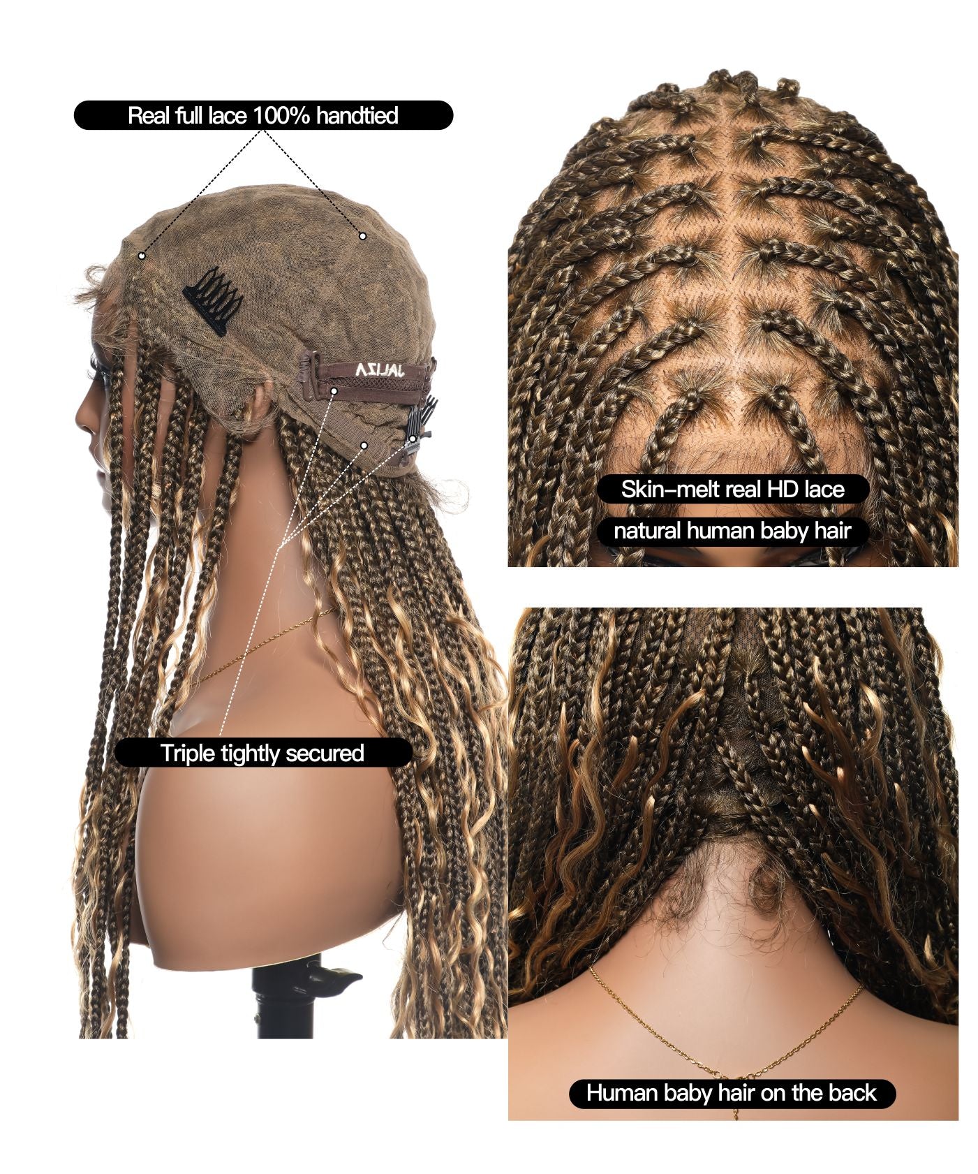 Swiss HD Full Lace Human Hair Boho Curls 36" Knotless Boho Box Braided Wig