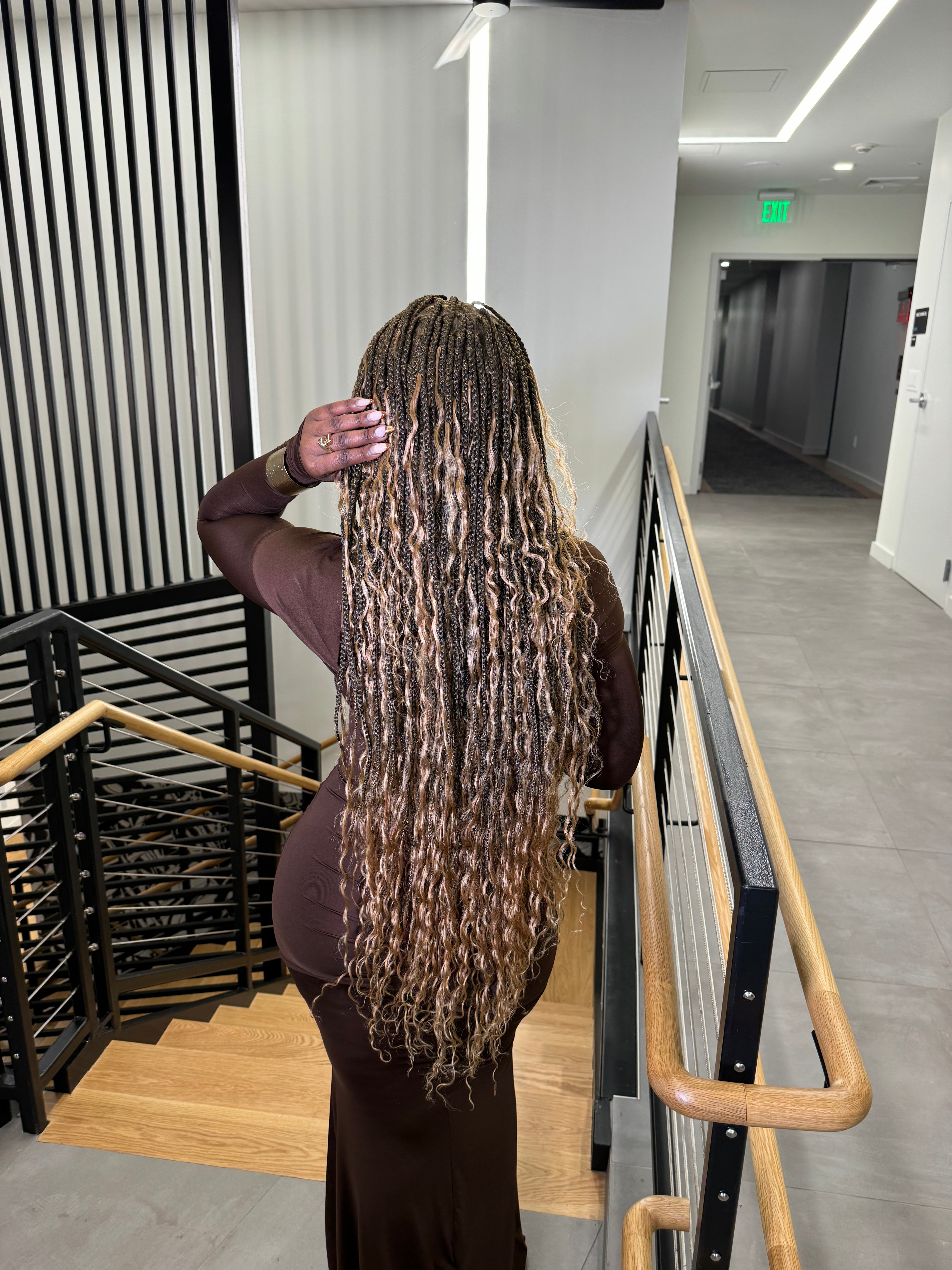 Large Head Size Exclusive - HD Full Lace Human Hair Boho Curls 36" Knotless Boho Box Braided Wig