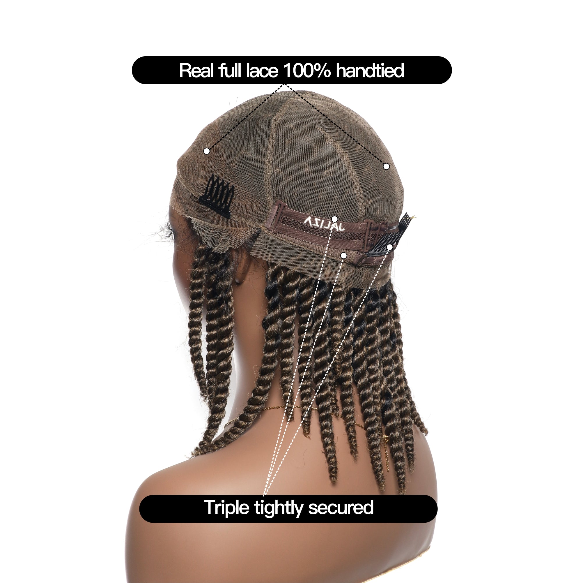 14" Soft Jumbo Twist Pre Bleached Human Hair Lace Base HD Full Lace Braided Wig