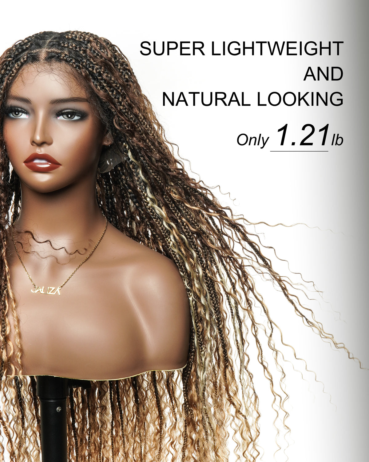 Solana - Human Hair Lace HD Full Lace Blend Color 1B 30 27 613 Human Hair Boho Style Boho Box Braided Wig