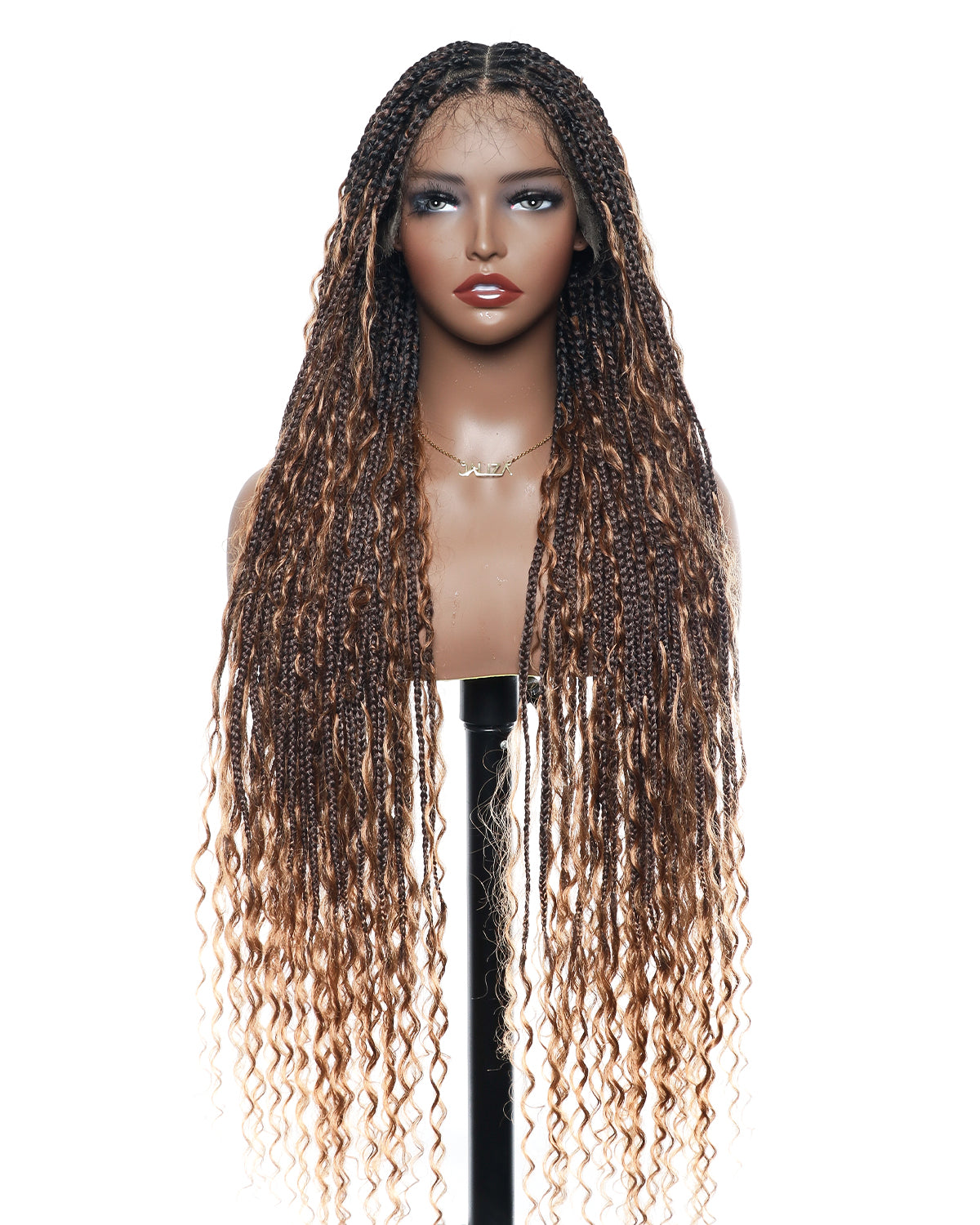 TikTok Lana Recommend: 36" Human Hair Boho Curls HD Lace Knotless Box Braided Wig Full Hand-tied - Human Baby Hair