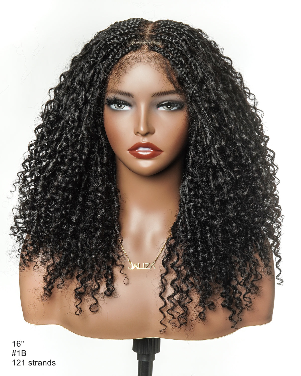 16" HD Full Lace Human Hair Curly Wave Boho Box Braided Wig