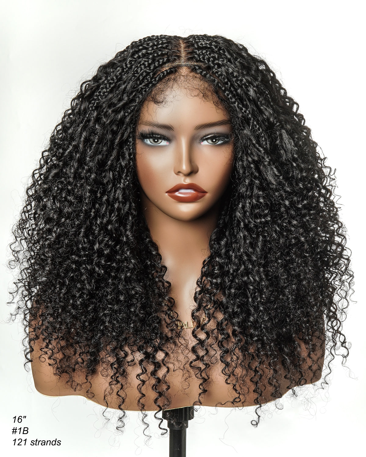 16" HD Full Lace Human Hair Curly Wave Boho Box Braided Wig