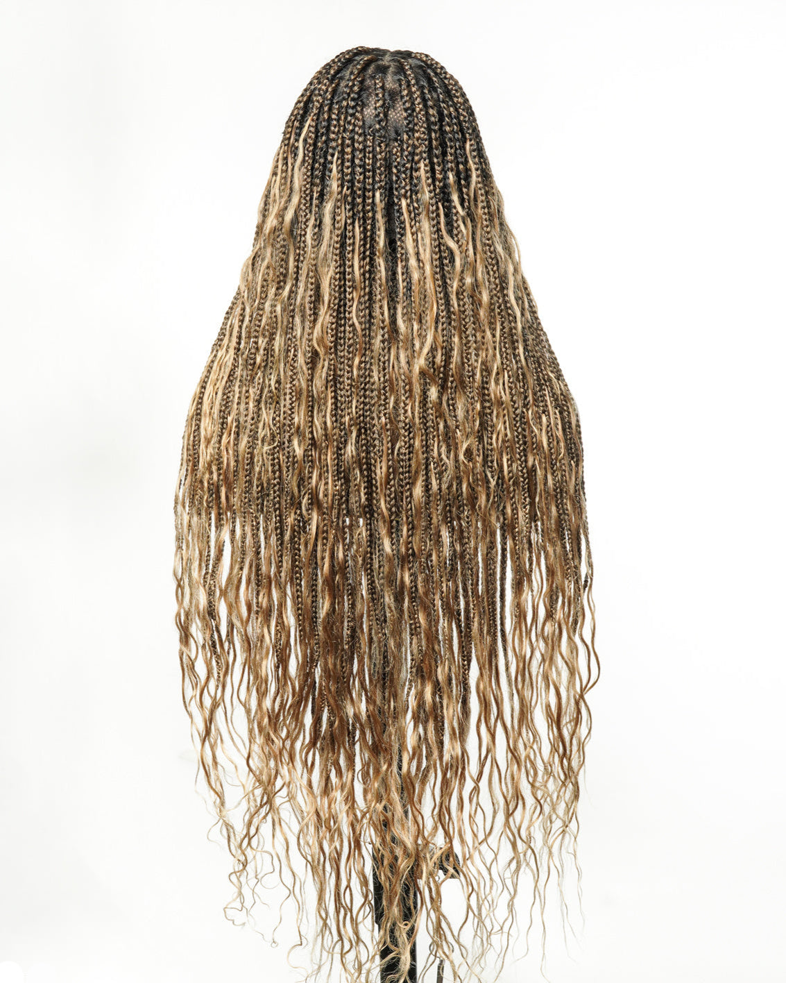 36" Human Hair Boho Curls Swiss HD Lace Knotless Box Braided Wig Full Hand-tied - Human Baby Hair