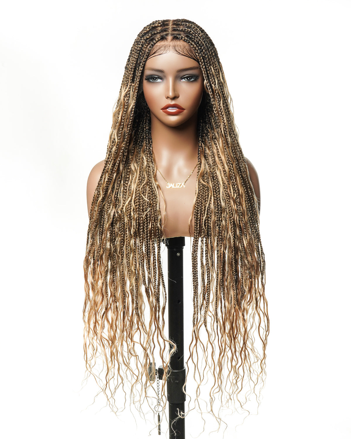 Large Head Size Exclusive - HD Full Lace Human Hair Boho Curls 36" Knotless Boho Box Braided Wig