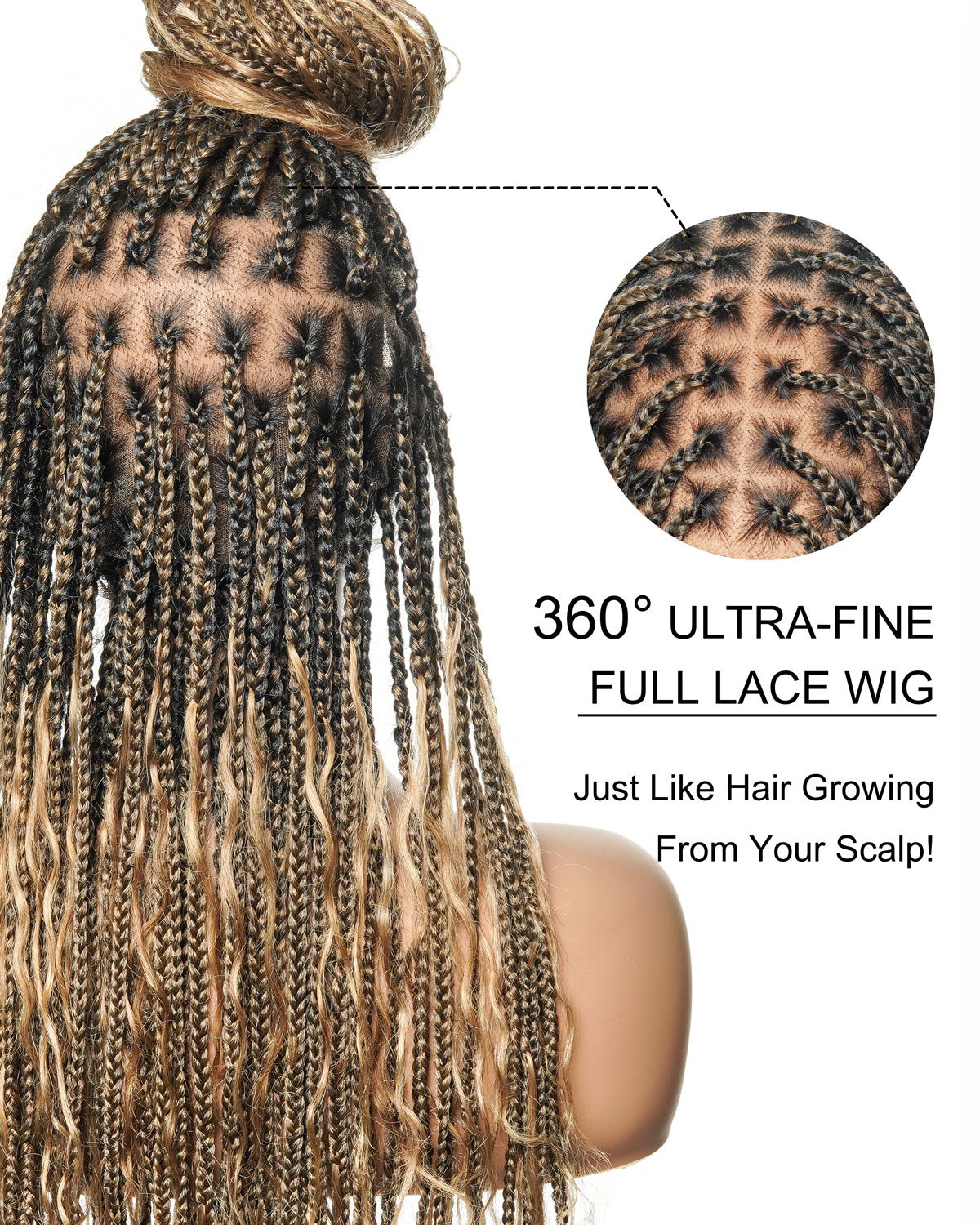 Large Head Size Exclusive - HD Full Lace Human Hair Boho Curls 36" Knotless Boho Box Braided Wig