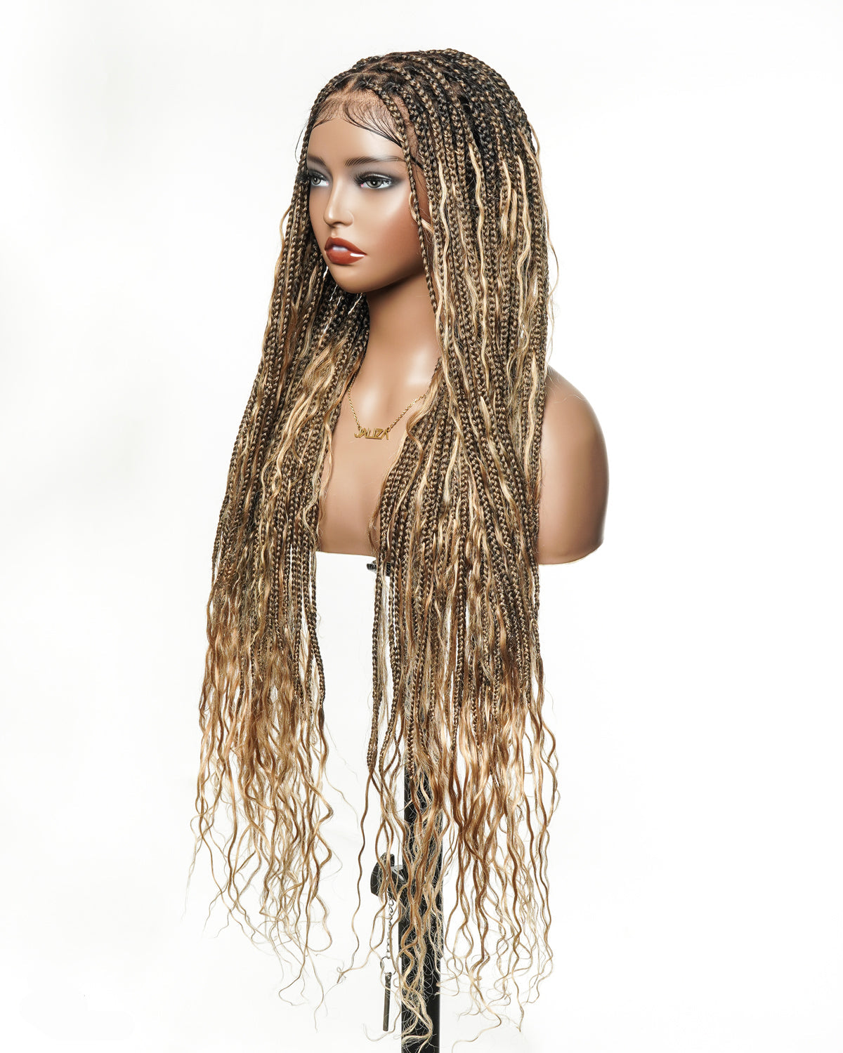 Kiki - Pre Bleached Human Hair Deep Wave Curls Pre Bleached Knotless Swiss HD Full Lace Boho Box Braided Wig