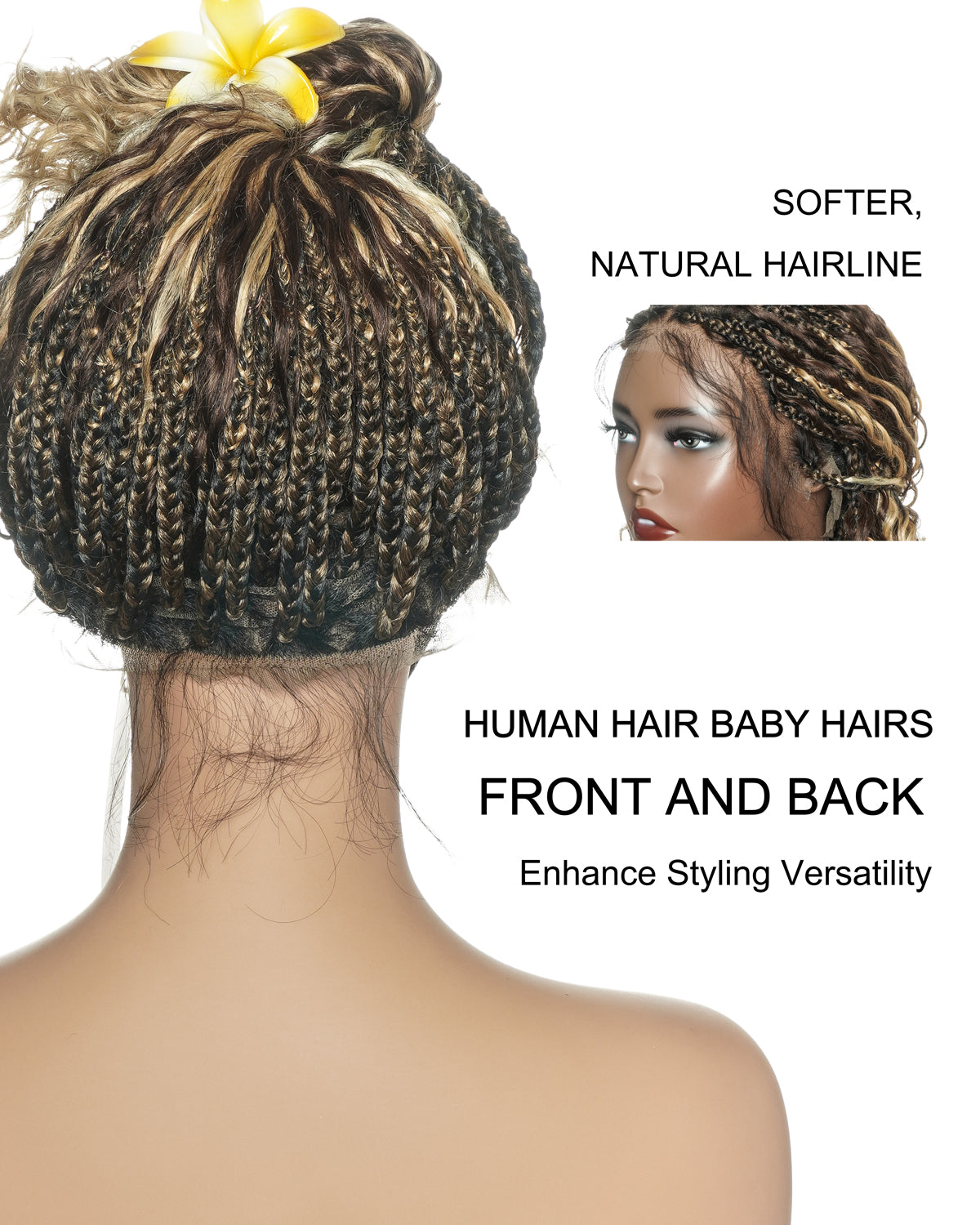 Solana - Human Hair Lace HD Full Lace Blend Color 1B 30 27 613 Human Hair Boho Style Boho Box Braided Wig