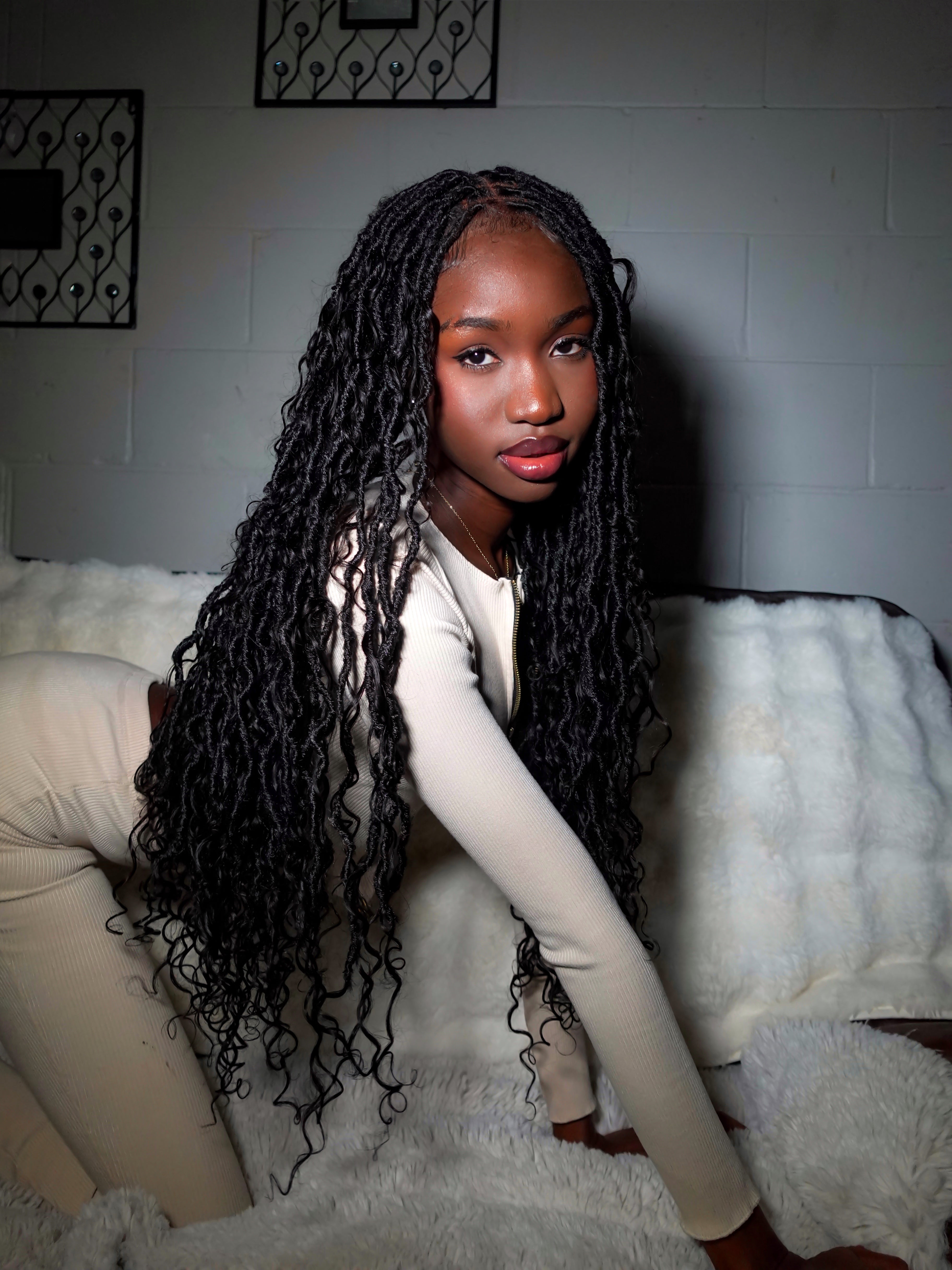 Salon-level Knotless Boho Locs Swiss HD Full Lace Human Hair Boho Curls Locs Wig